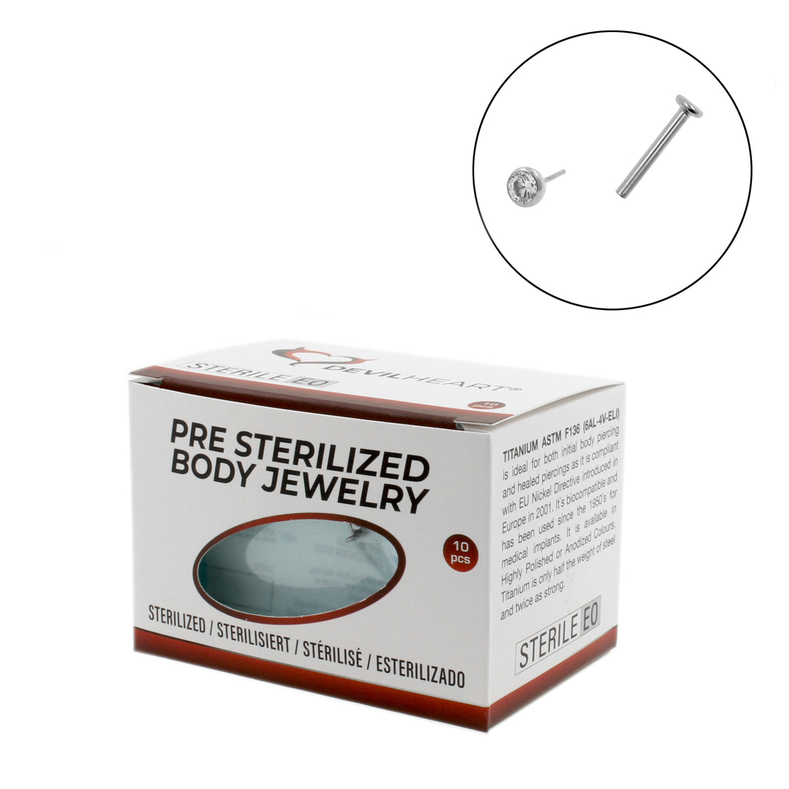 Titanium Zirconia Labret Stud - Sterilized (10 pcs) Silver