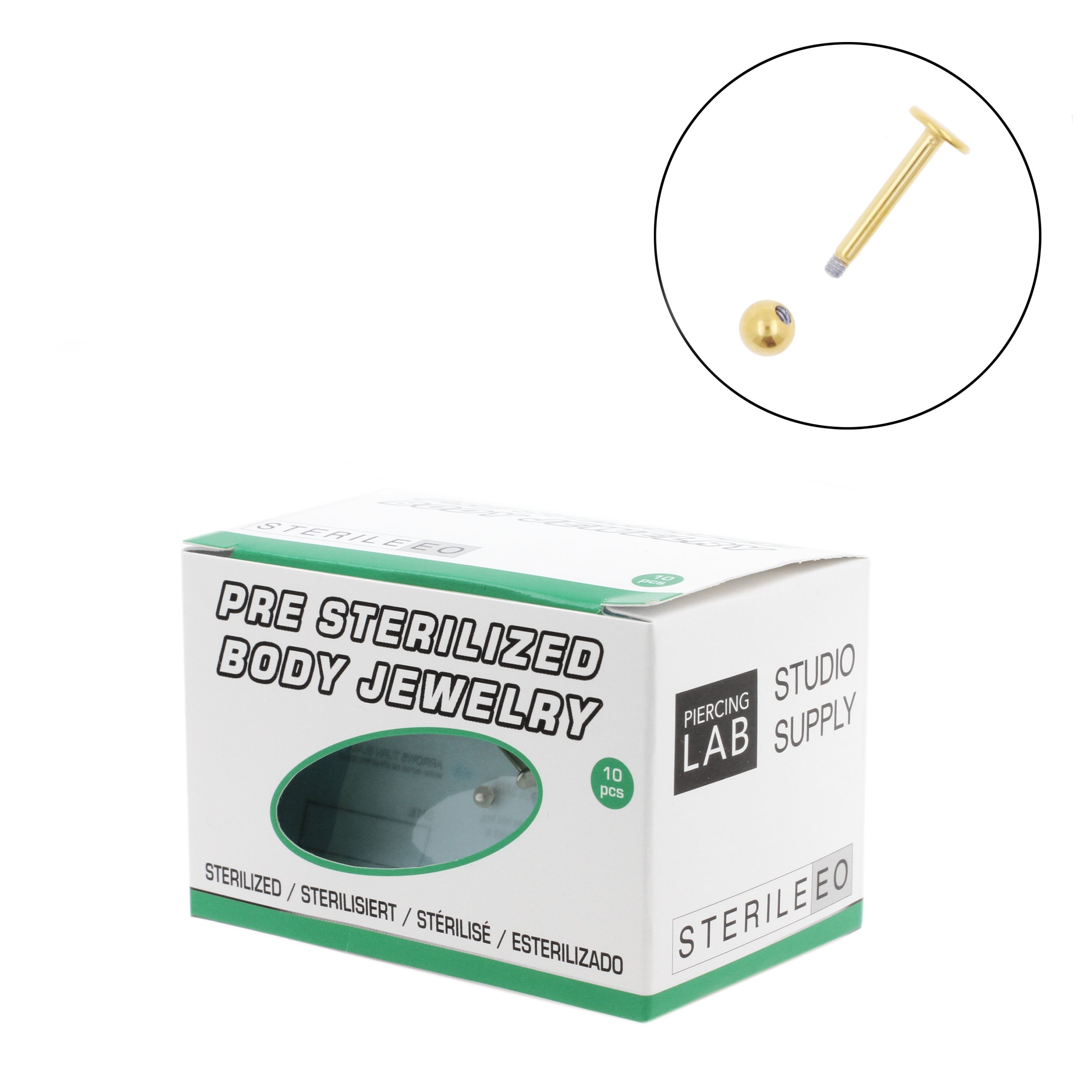Titanium Labret Stud - Sterilized (10 pcs) Gold