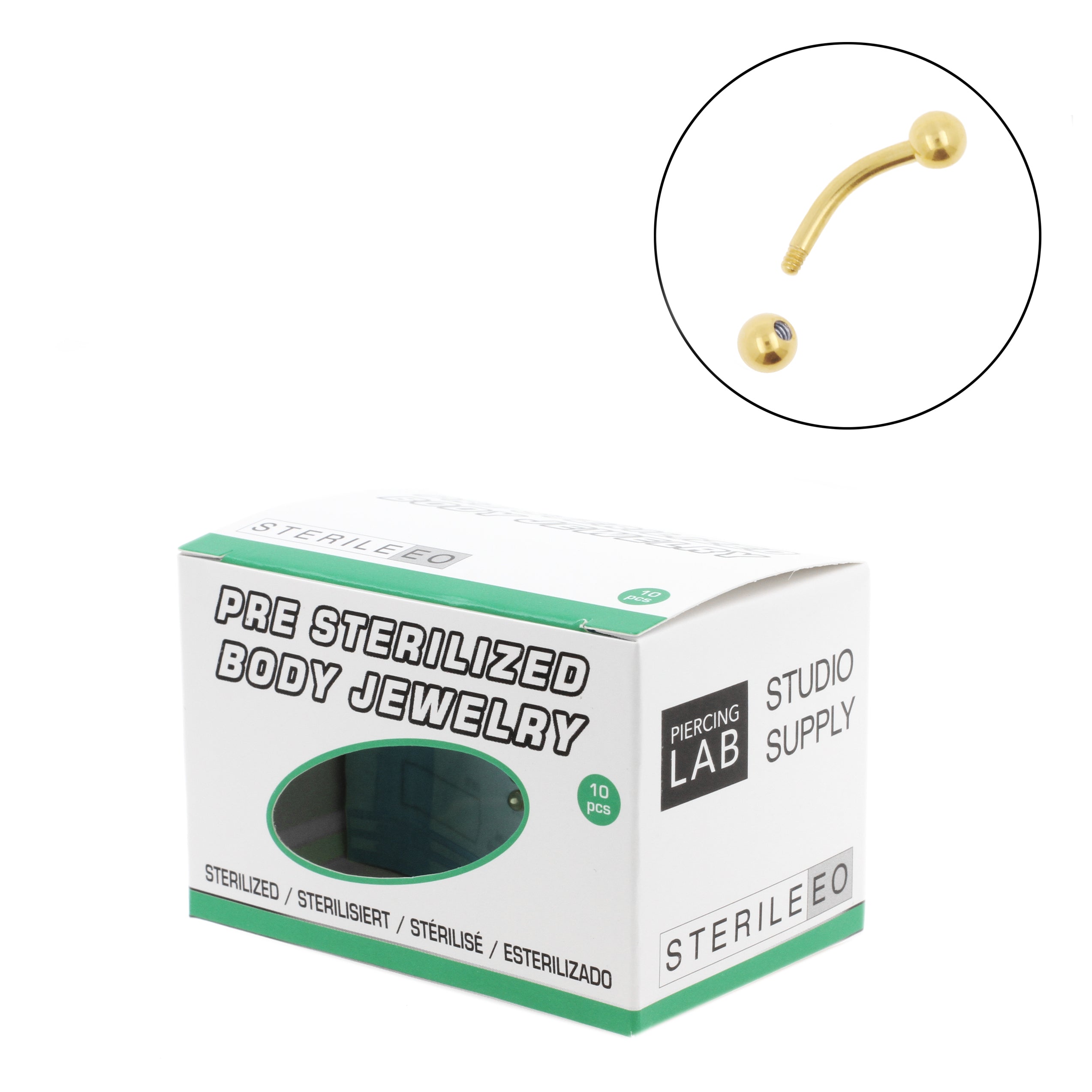 Titanium Curved Barbell - Sterilized (10 pcs) Gold