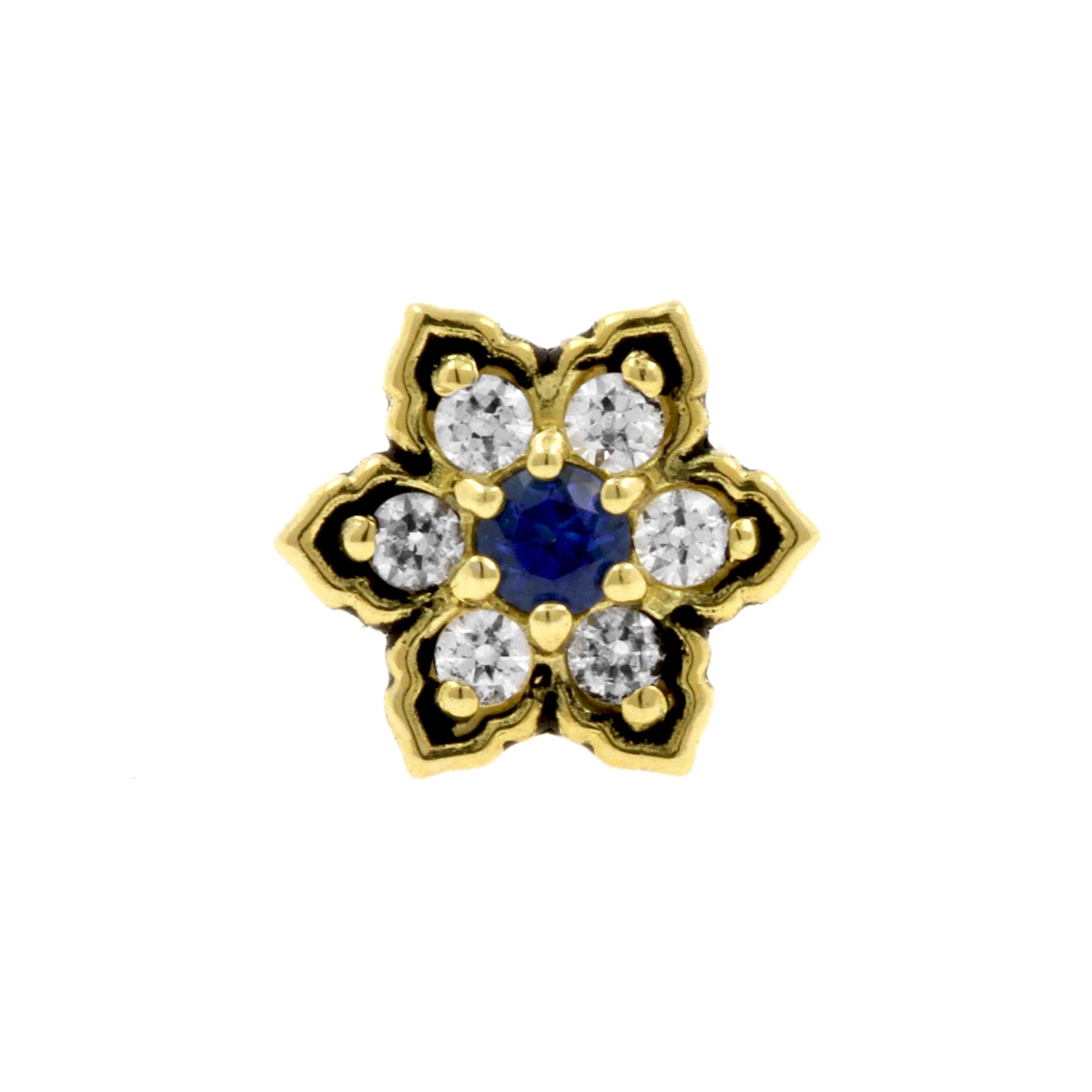 18 Karat Gold Zirconia And Topaz Flower Dark Blue
