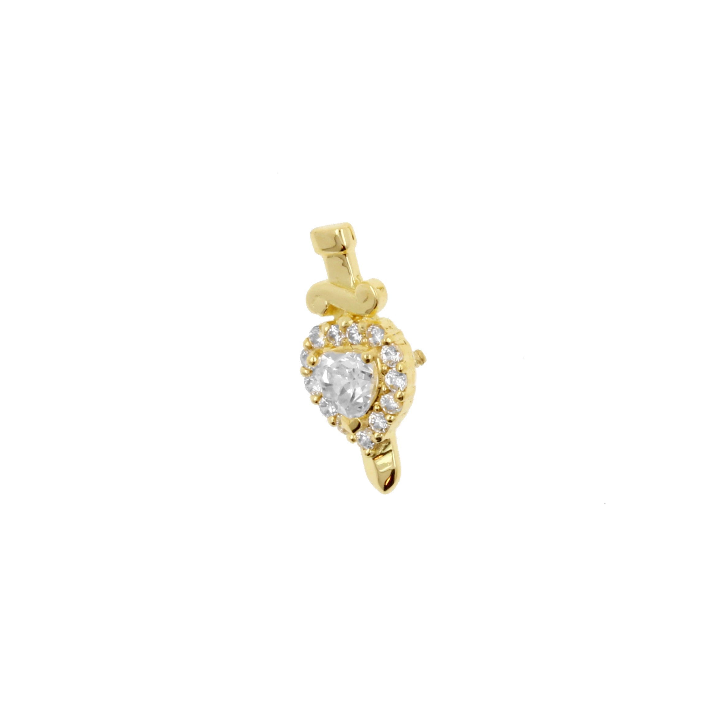 18 Karat Gold Zirconia Dagger & Heart