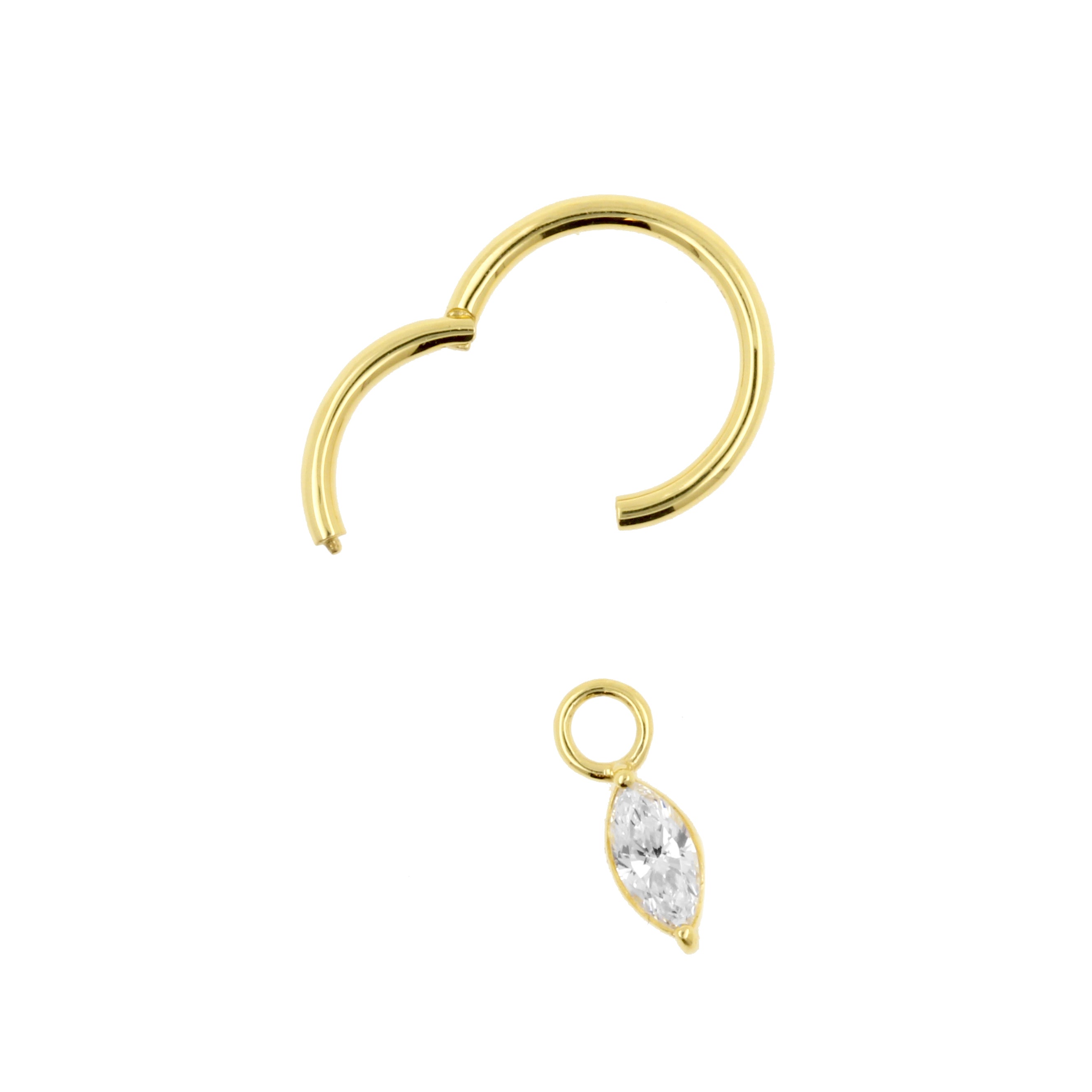 18 Karaats Gouden Click Ring Bedel - Zirkonia Marquise