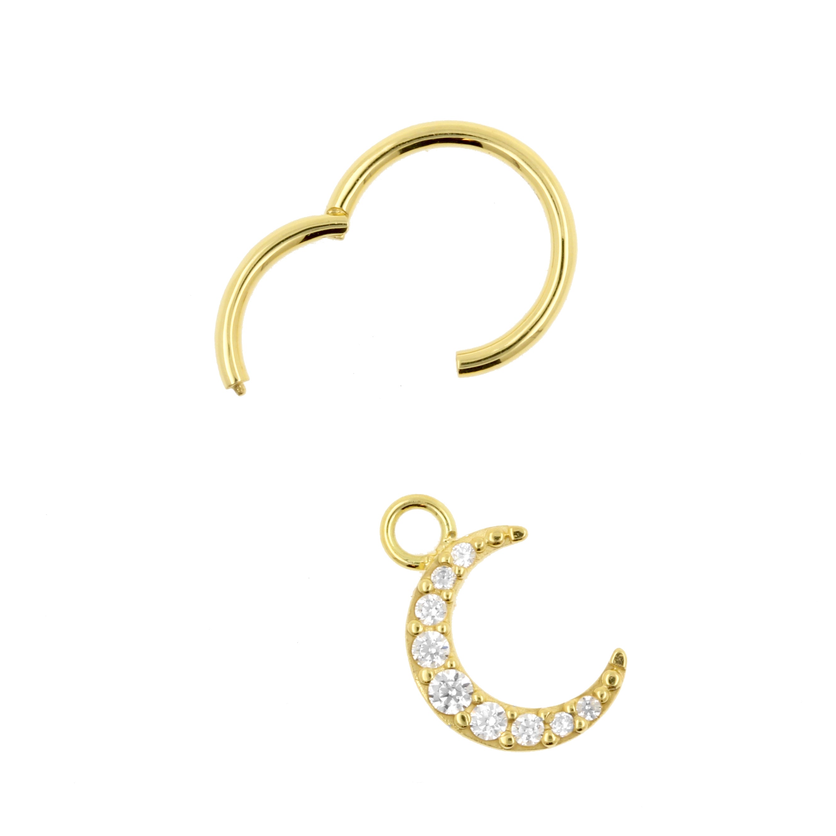 18 Karaats Gouden Click Ring Bedel - Zirkonia Moon Clear