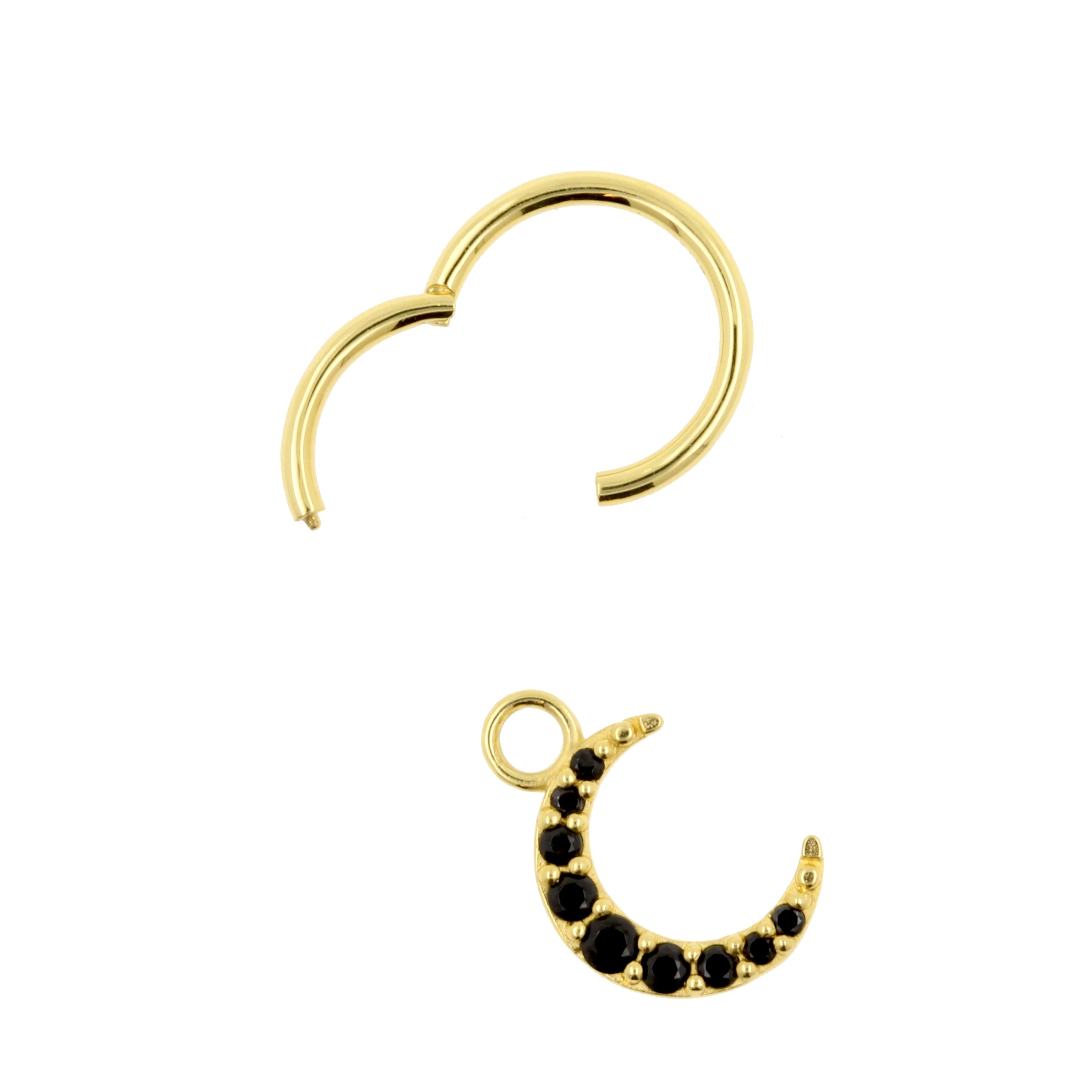 18 Karaats Gouden Click Ring Bedel - Zirkonia Moon Black