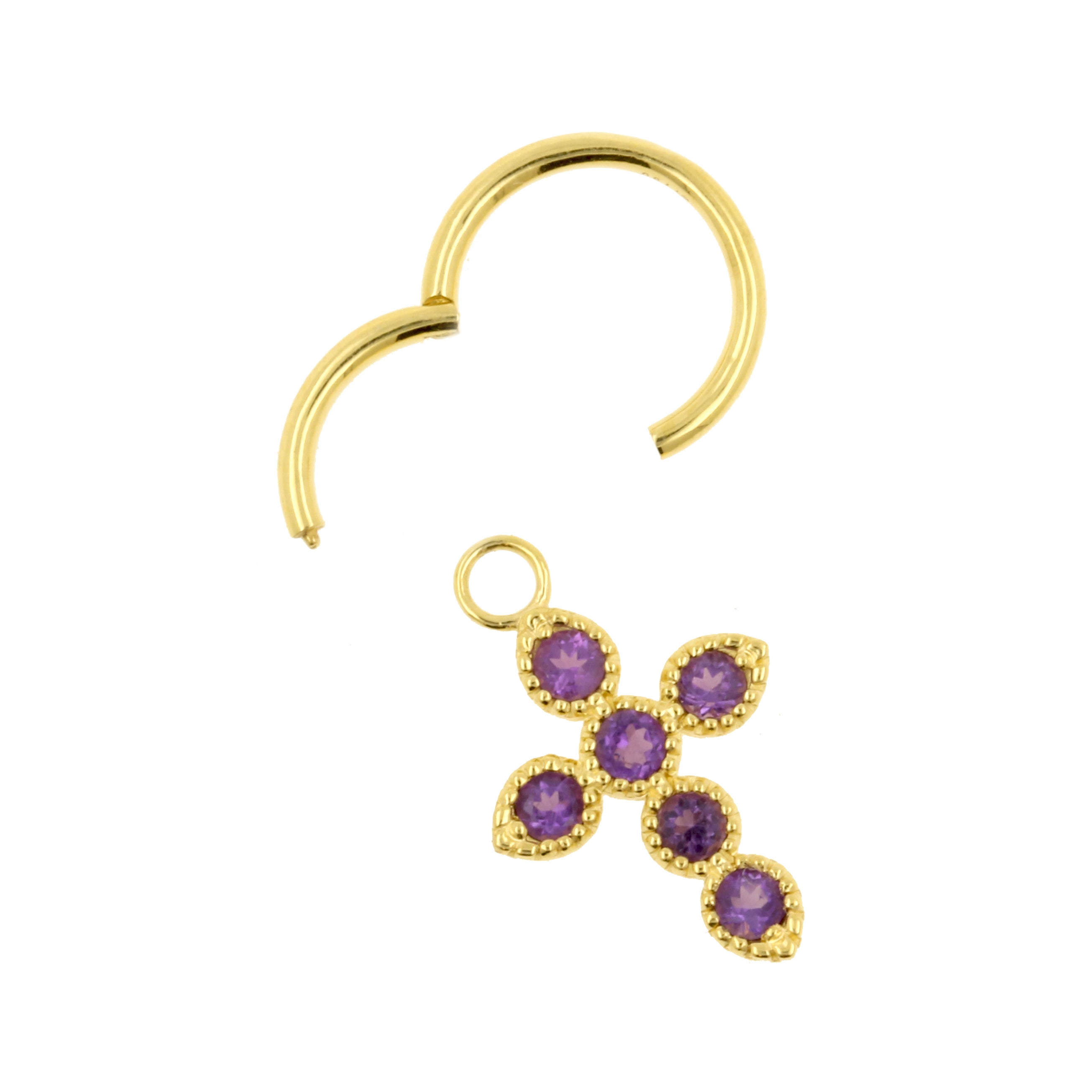 18 Karaats Gouden Click Ring Bedel - Cross Amethist Amethyst