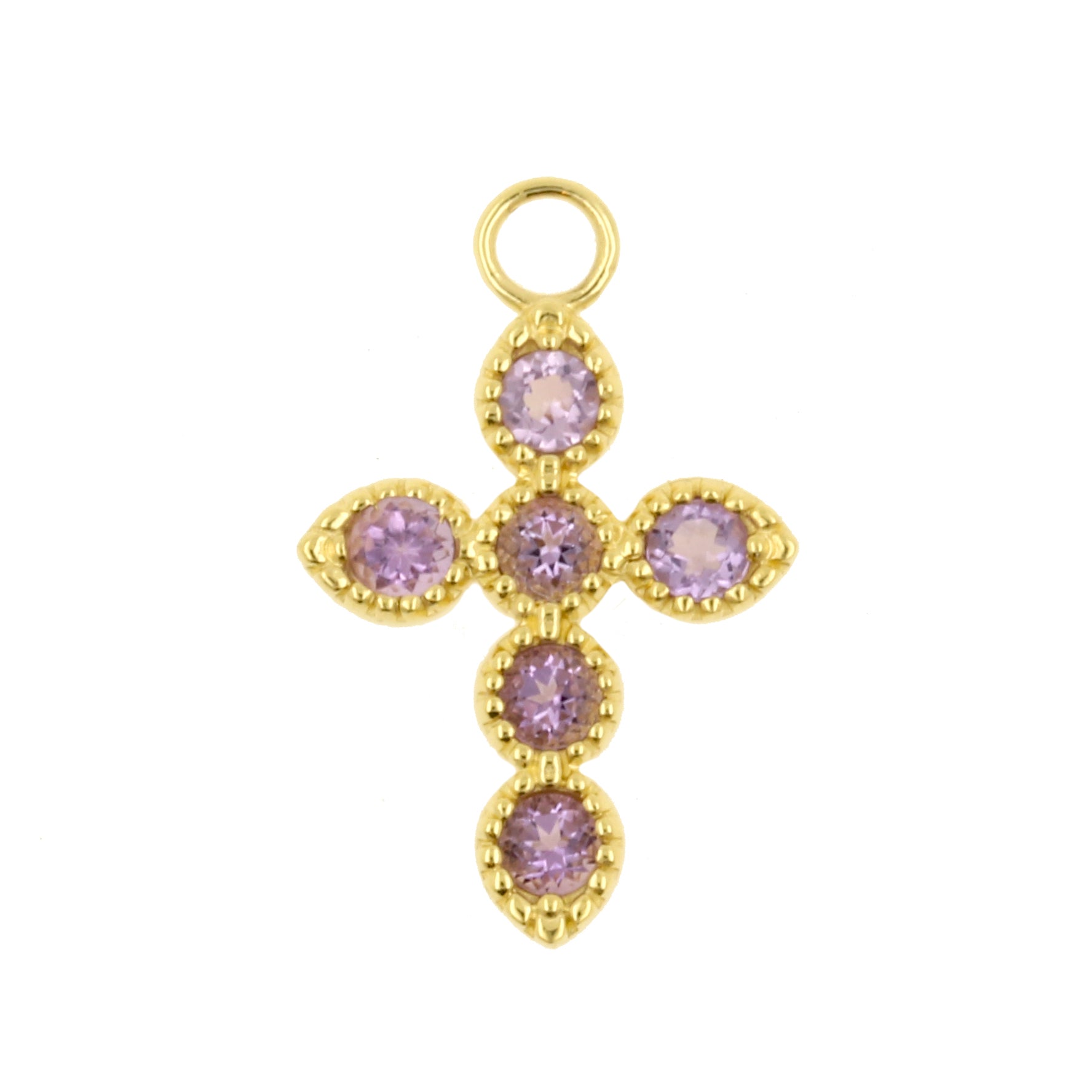 18 Karat Gold Click Ring Charm - Cross Pink Amethyst