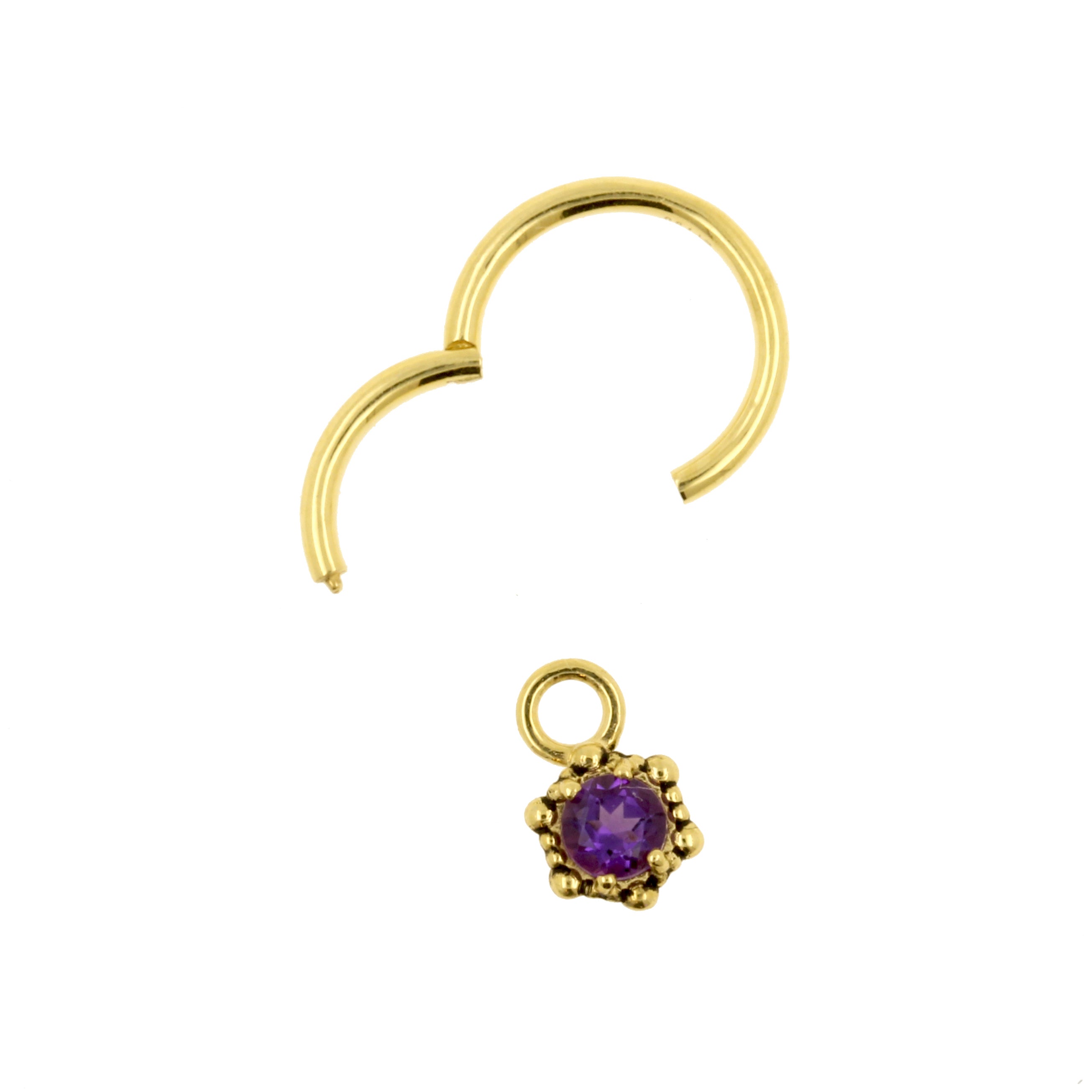 18 Karaats Gouden Click Ring Bedel - Vintage Dots Amethist