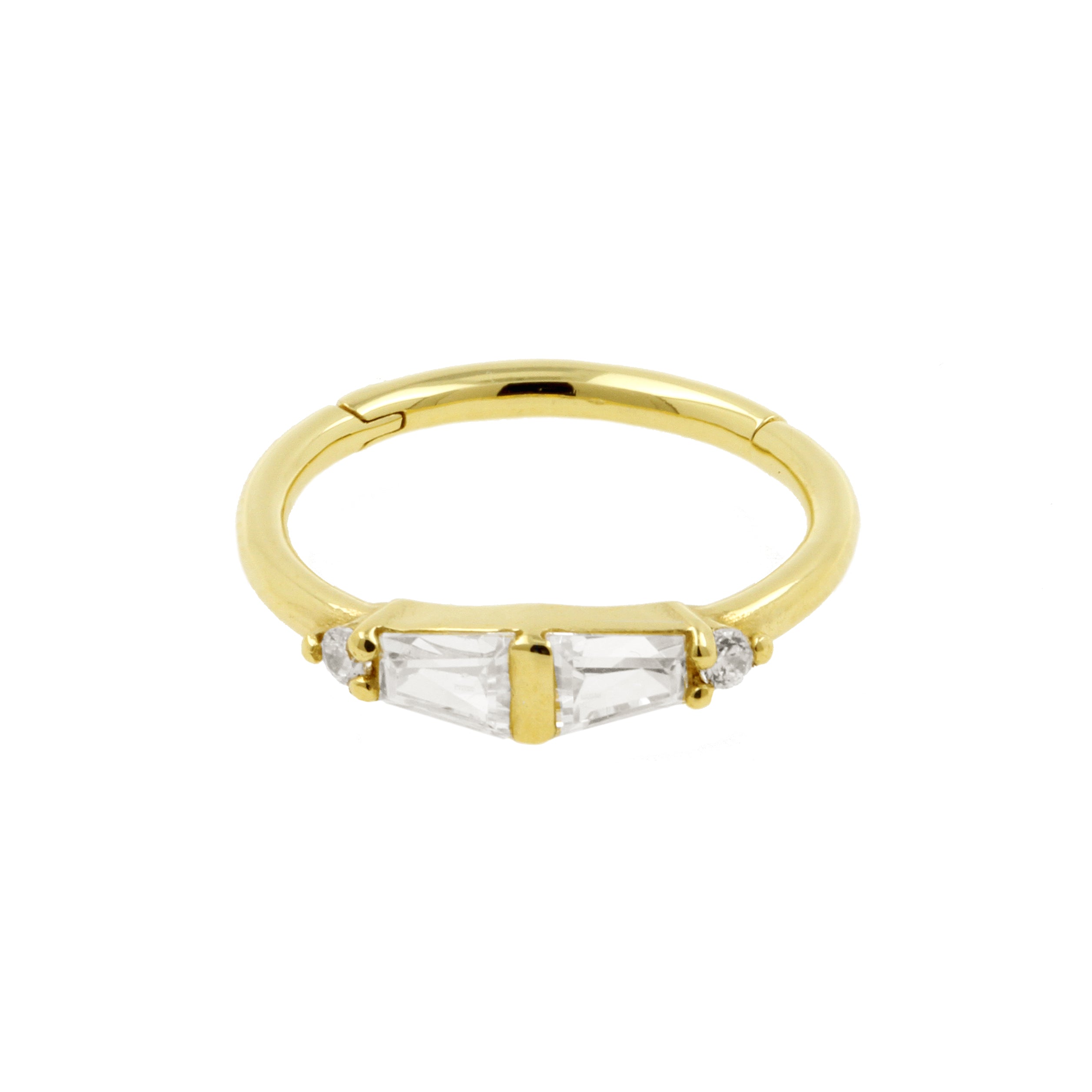 18 Karaats Gouden Conch Clicker - Zirkonia Trapezoids Clear