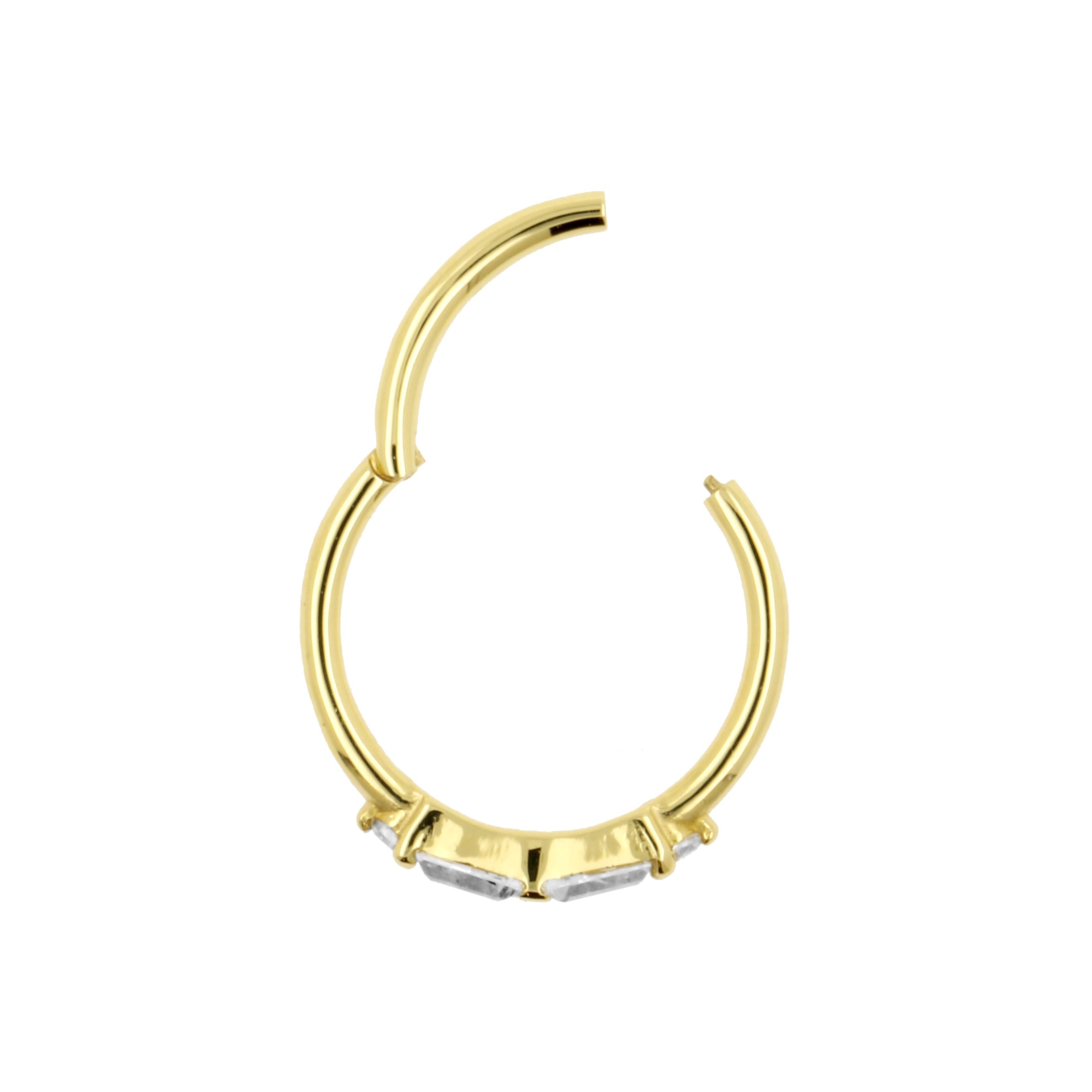 18 Karaats Gouden Conch Clicker - Zirkonia Trapezoids Clear