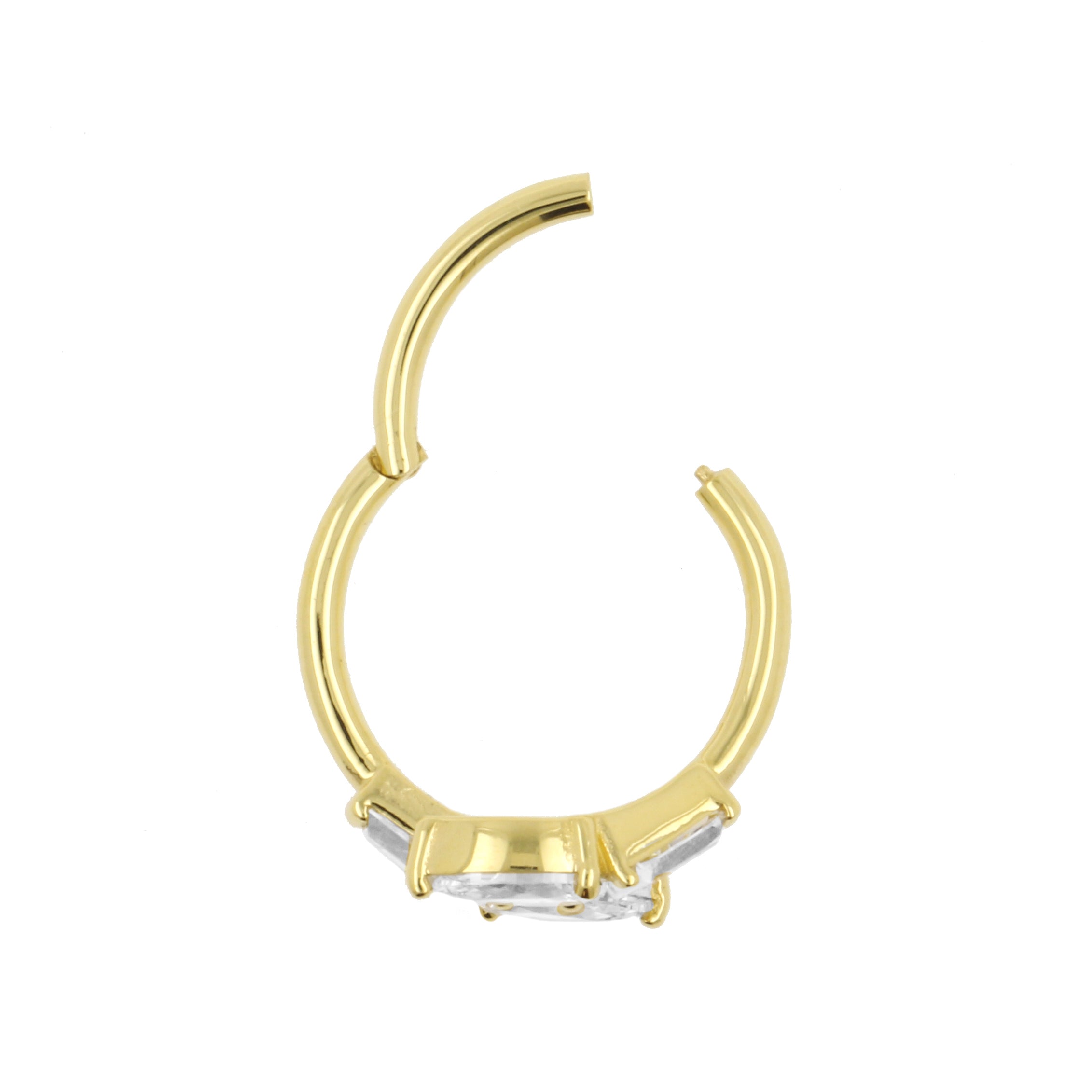 18 Karaats Gouden Conch Clicker - Zirkonia Droplet Vine Clear
