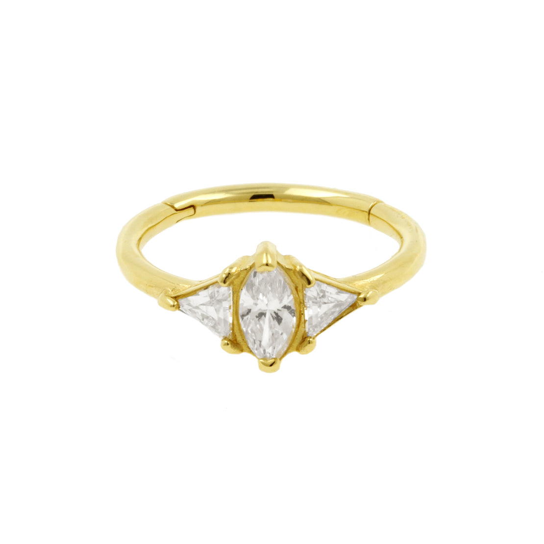 18 Karaats Gouden Conch Clicker - Zirkonia Marquise Diamond Clear
