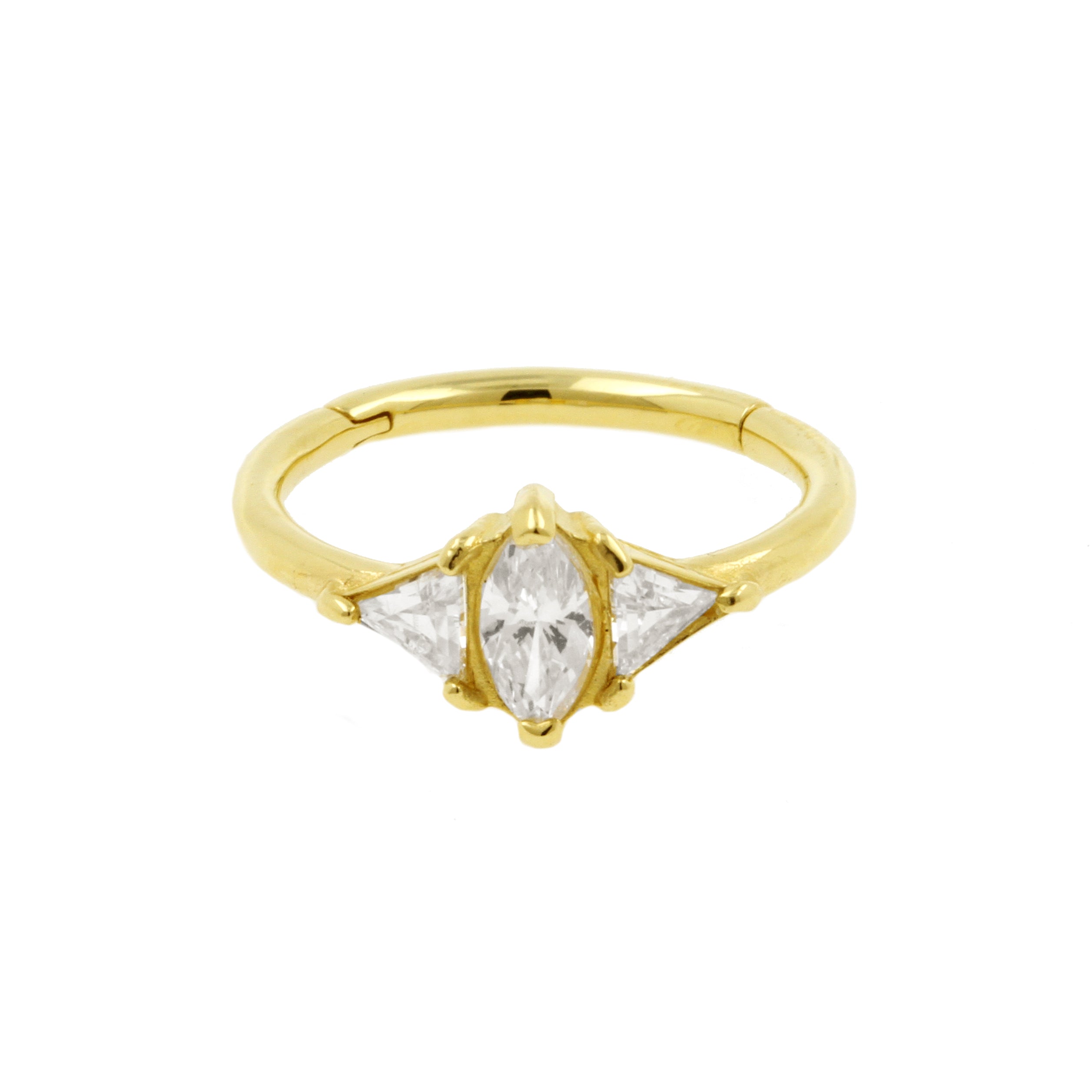 18 Karaats Gouden Conch Clicker - Zirkonia Marquise Diamond Clear