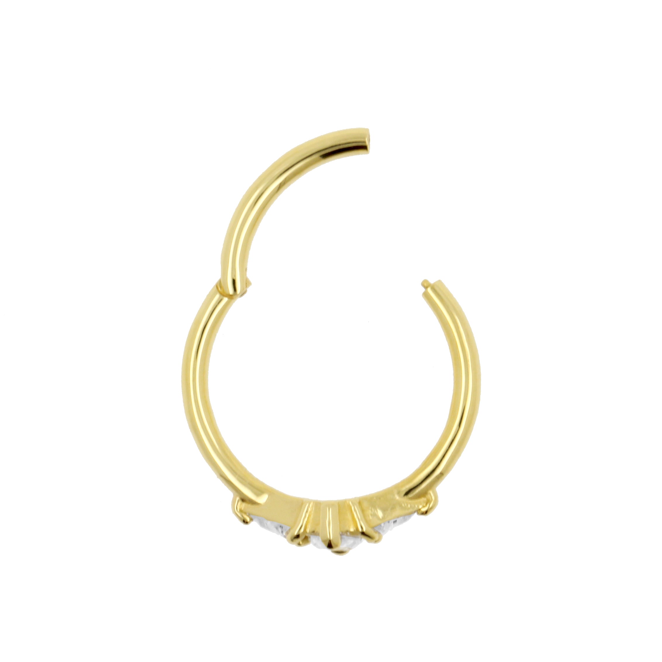 18 Karaats Gouden Conch Clicker - Zirkonia Marquise Diamond Clear