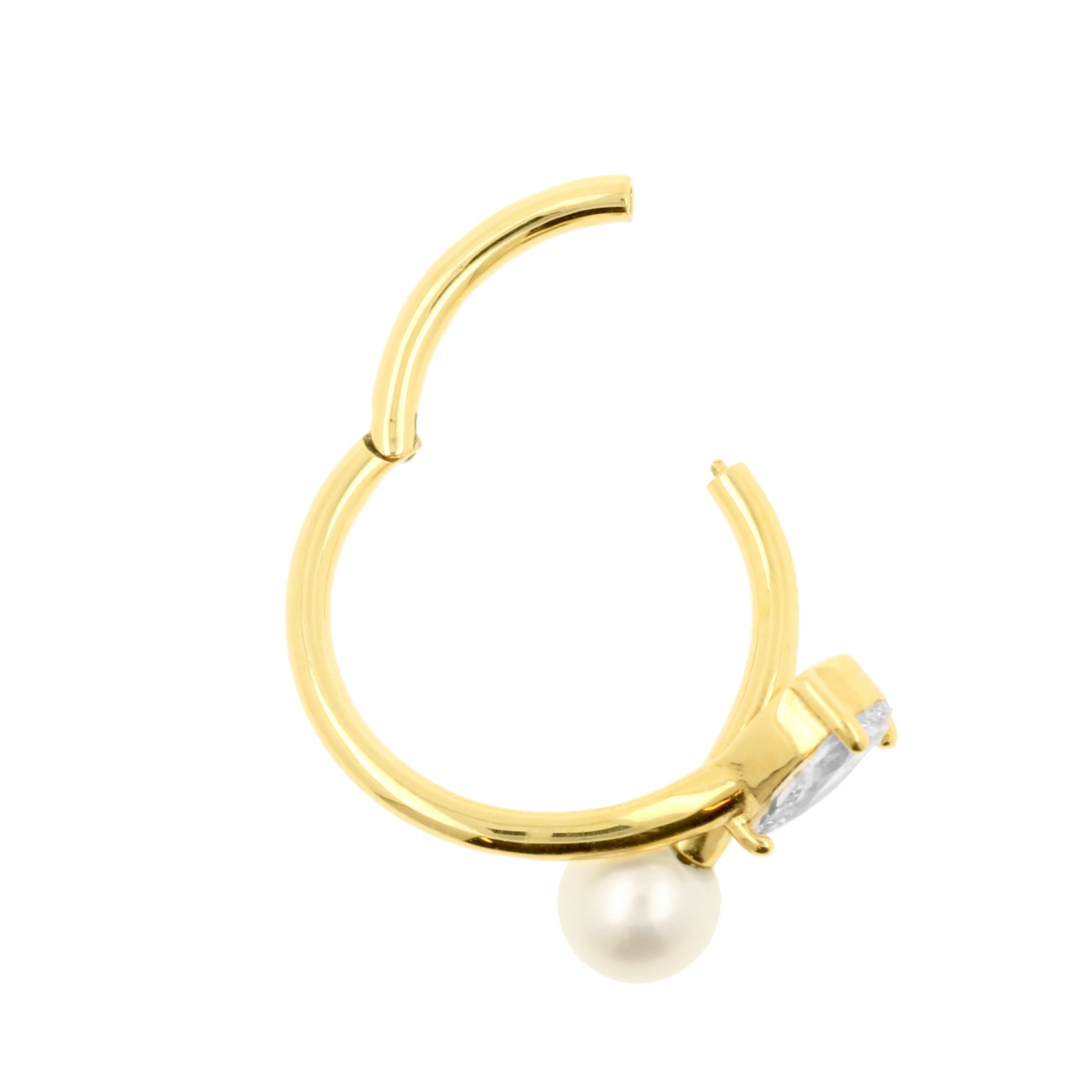 18 Karaats Gouden Conch Clicker - Zirkonia En Parel Clear