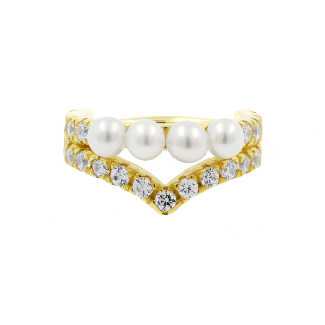 18 Karaats Gouden Conch Clicker - Zirkonia En Parel Tiara Clear