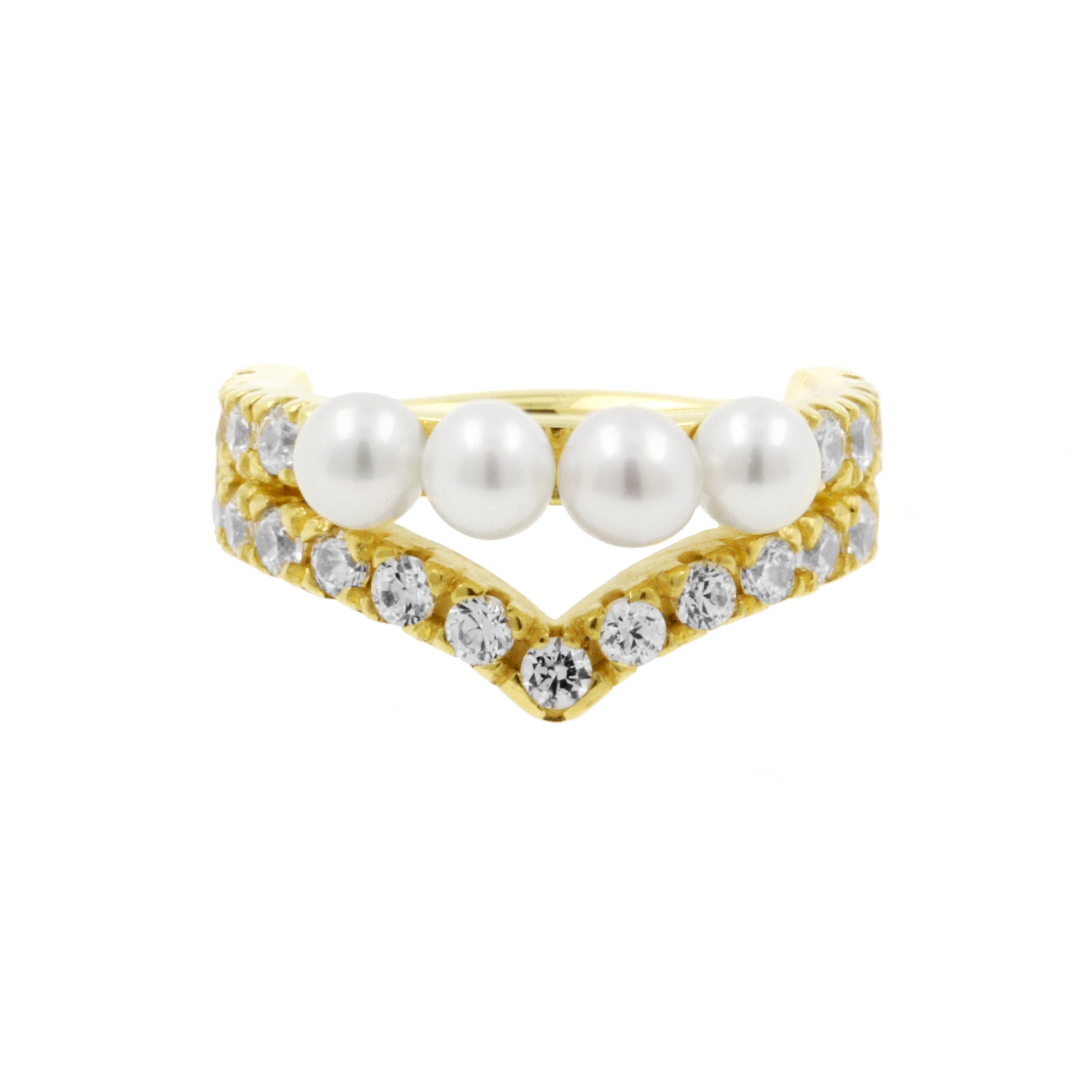 18 Karaats Gouden Conch Clicker - Zirkonia En Parel Tiara Clear