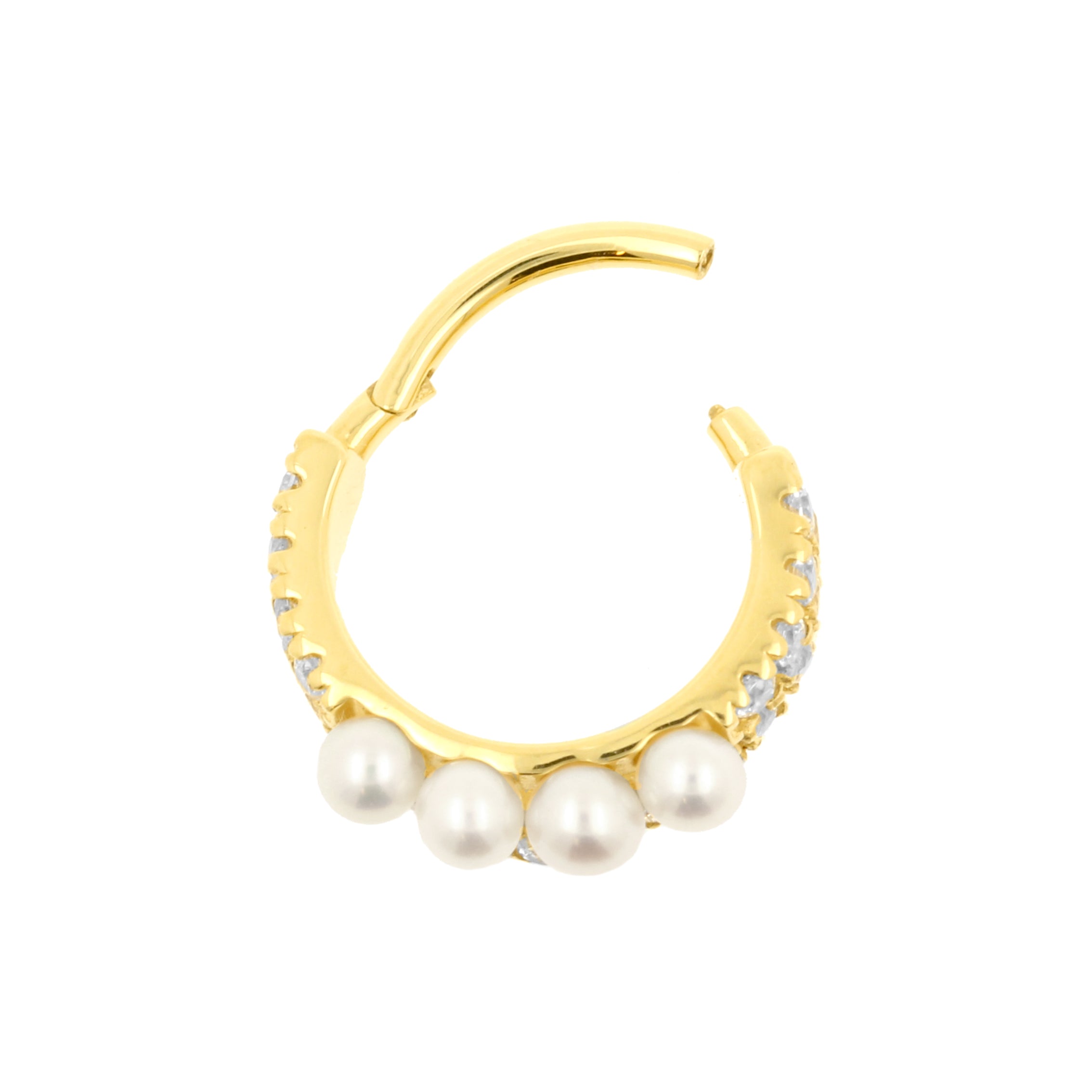 18 Karaats Gouden Conch Clicker - Zirkonia En Parel Tiara Clear