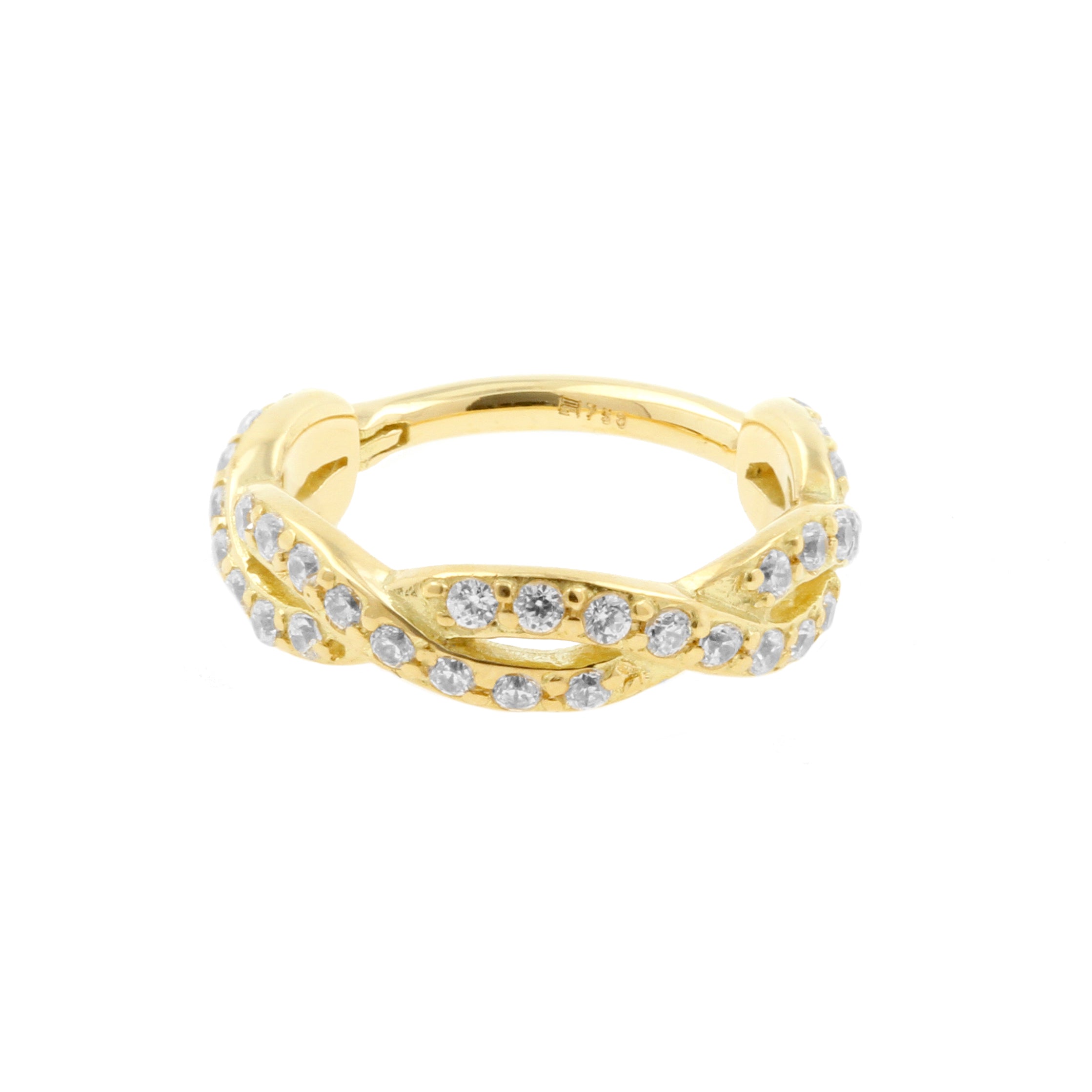 18 Karaats Gouden Conch Clicker - Zirkonia Braid Clear