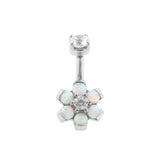 Chirurgischer Stahl Opal Zirkonia Blume - Nasenpiercing Weißer Opal