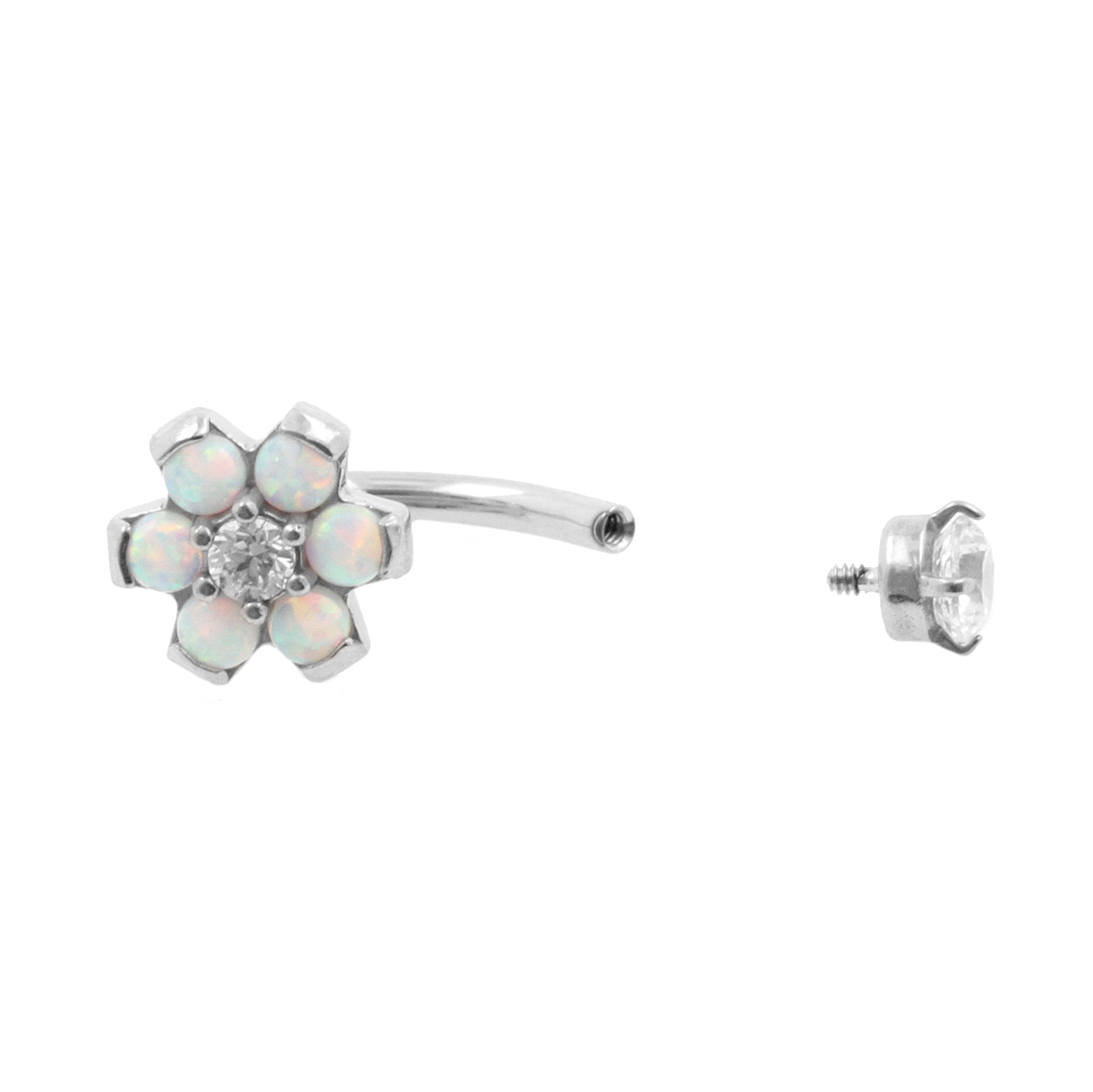 Chirurgisch Stalen Opaal Zirkonia Bloem - Rook Piercing White Opal