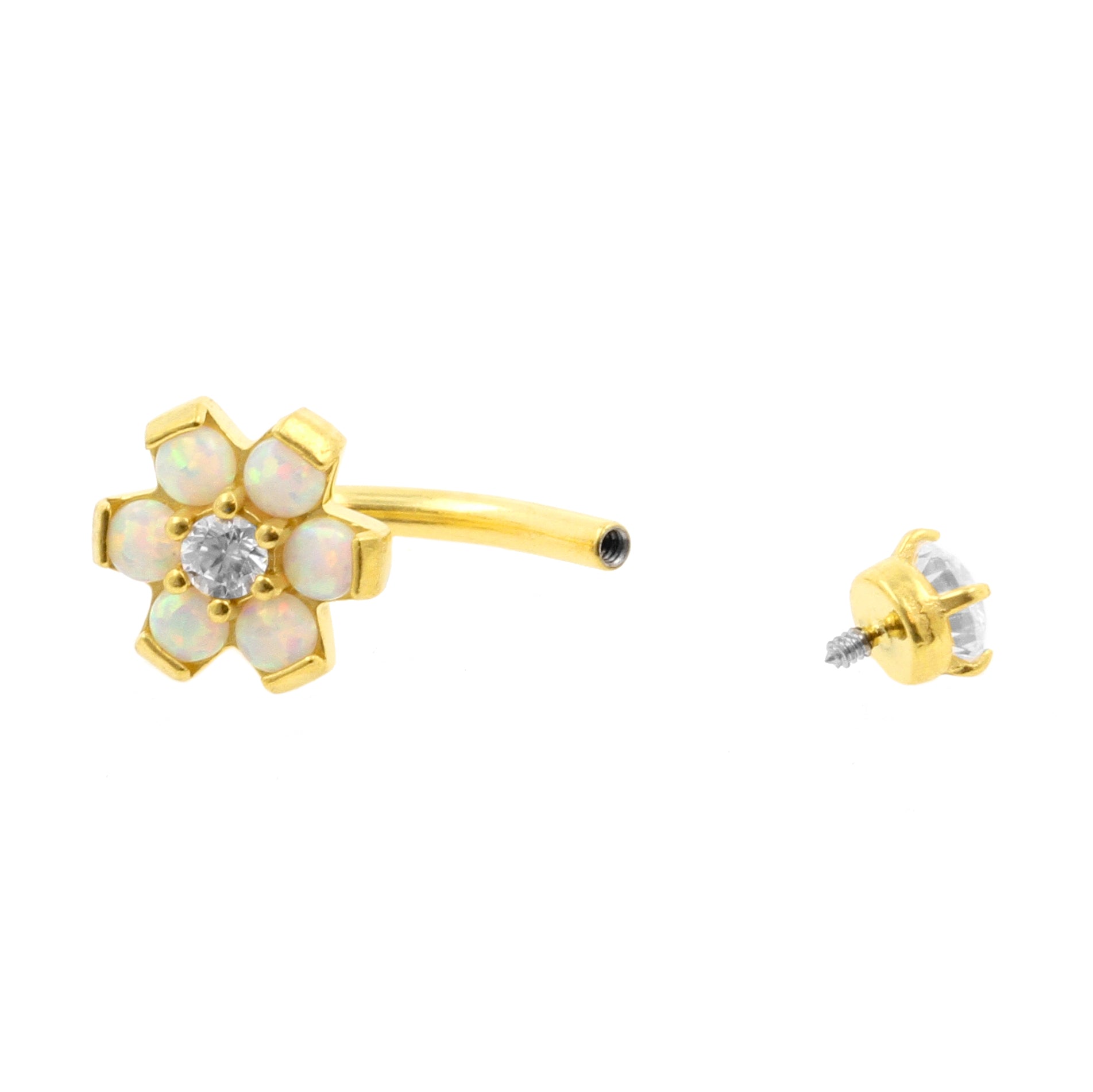 Surgical Steel Opal Zirconia Flower - Rook Piercing White Opal