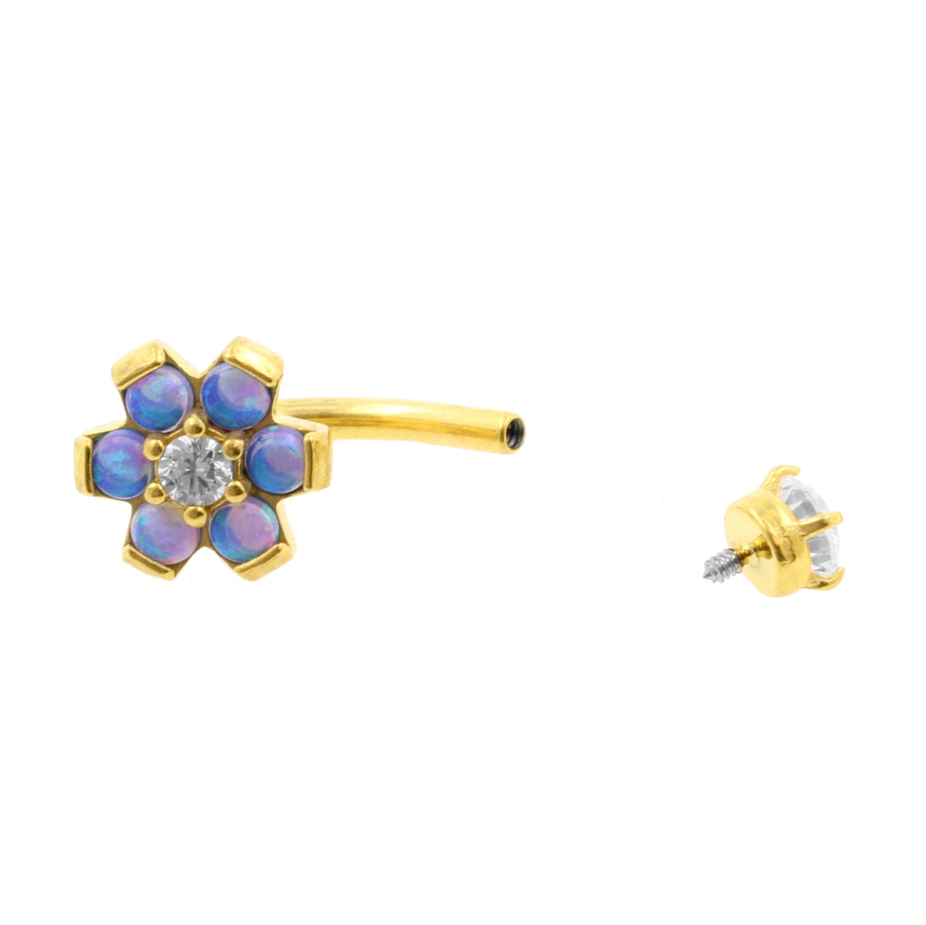 Chirurgisch Stalen Opaal Zirkonia Bloem - Rook Piercing Sapphire Blue Opal