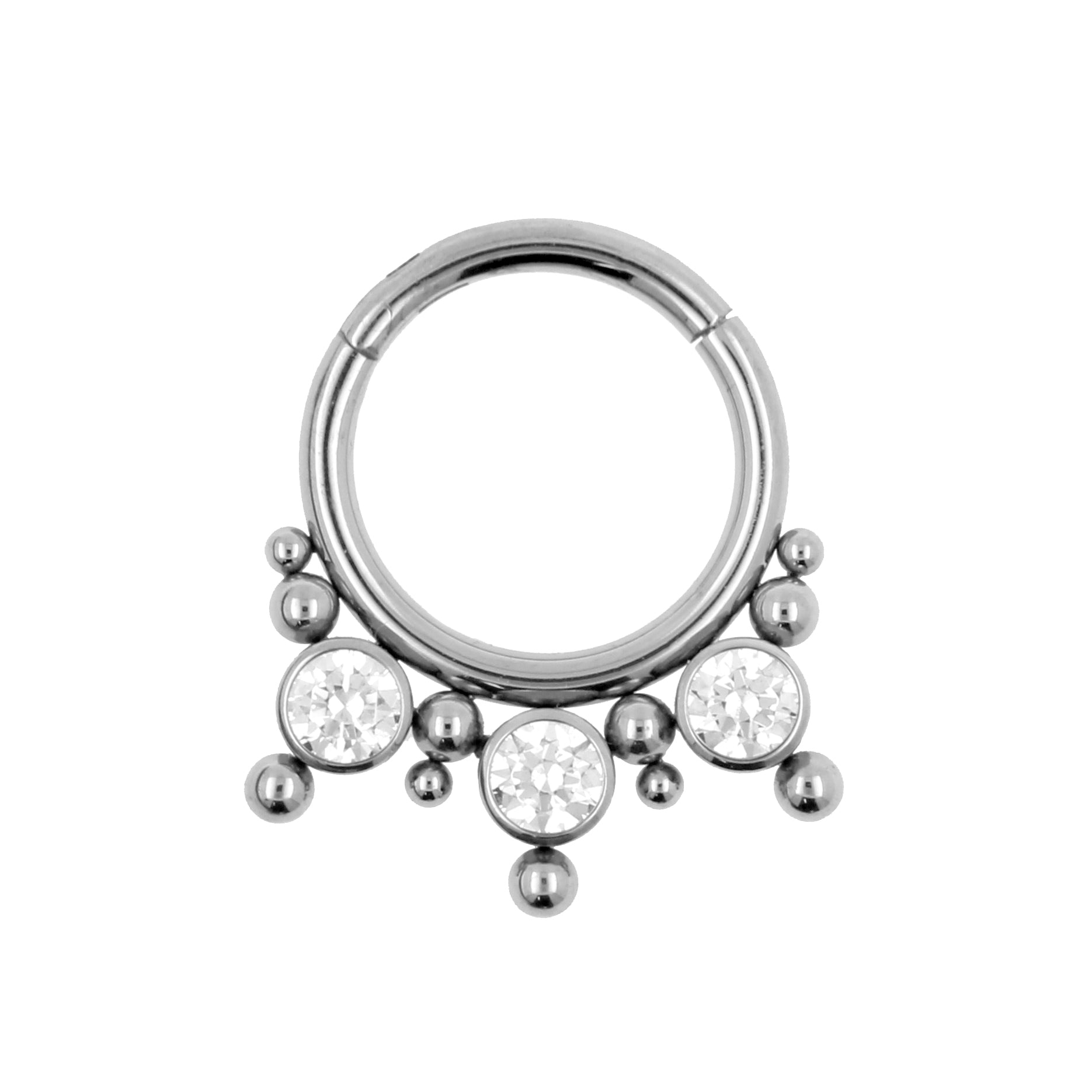 Titanium Zirkonia Cluster Click Ring Clear