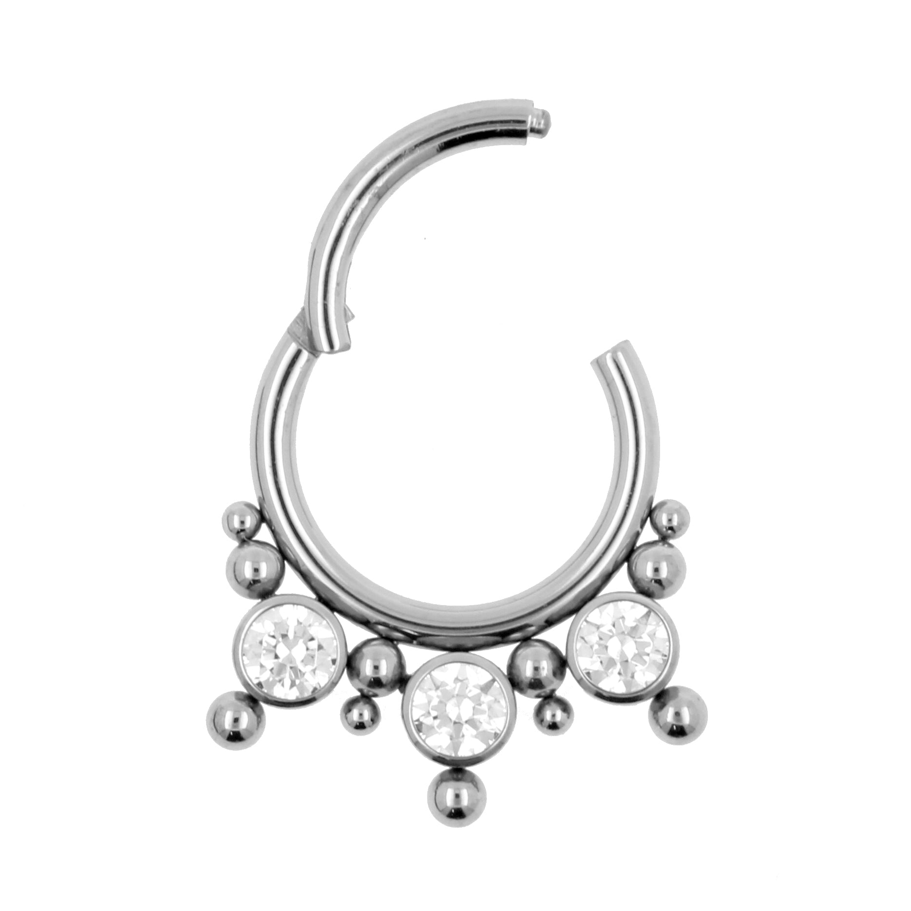 Titanium Zirkonia Cluster Click Ring Clear
