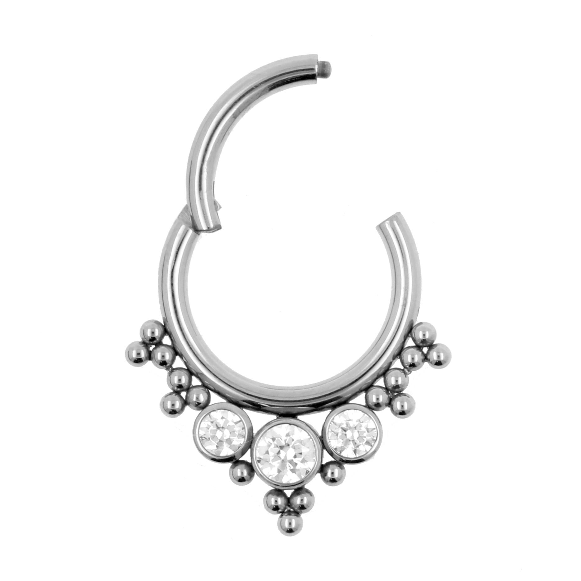 Titanium Zirkonia Cluster Click Ring Clear