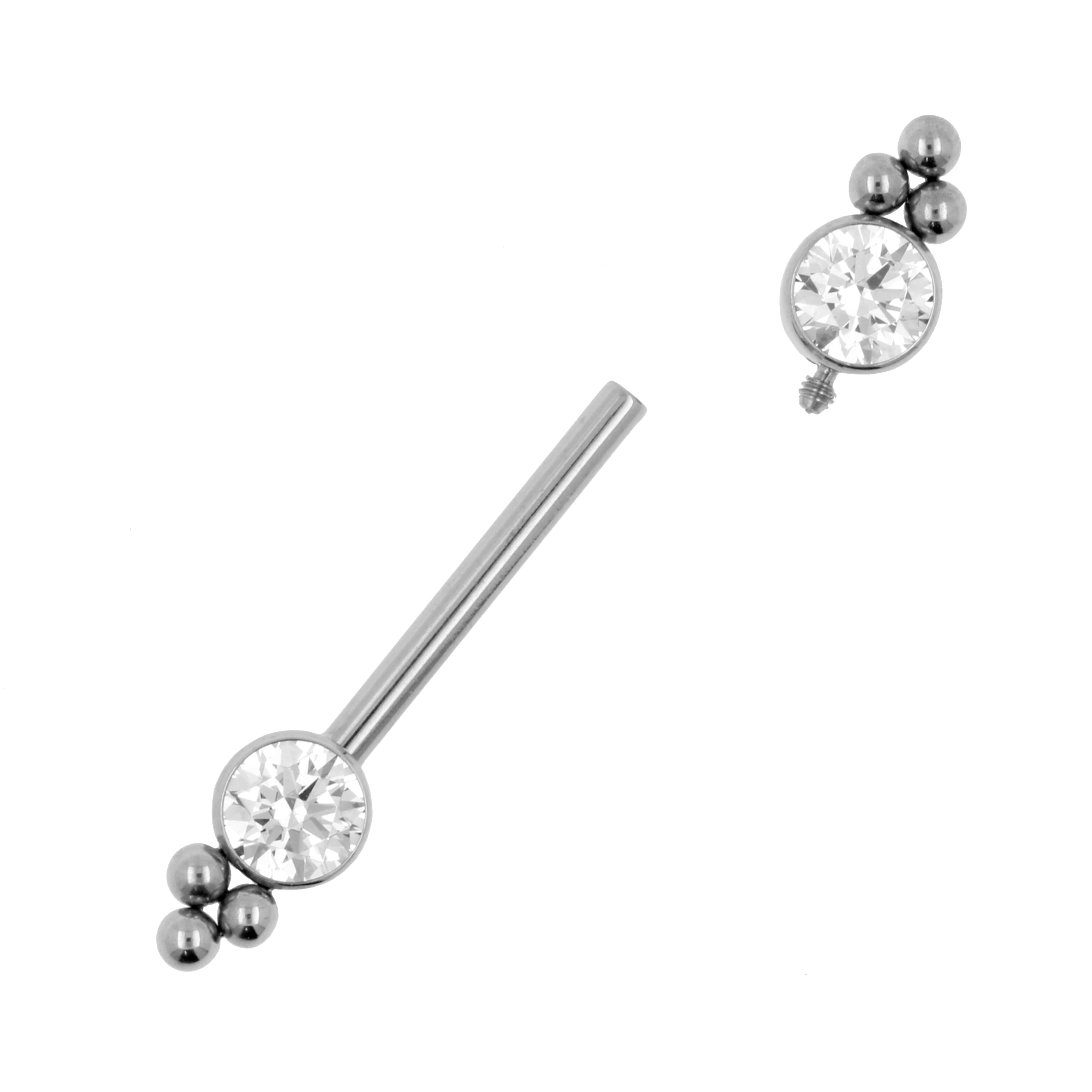 Titanium Tepel Barbell Met Zirkonia Cluster Zilver