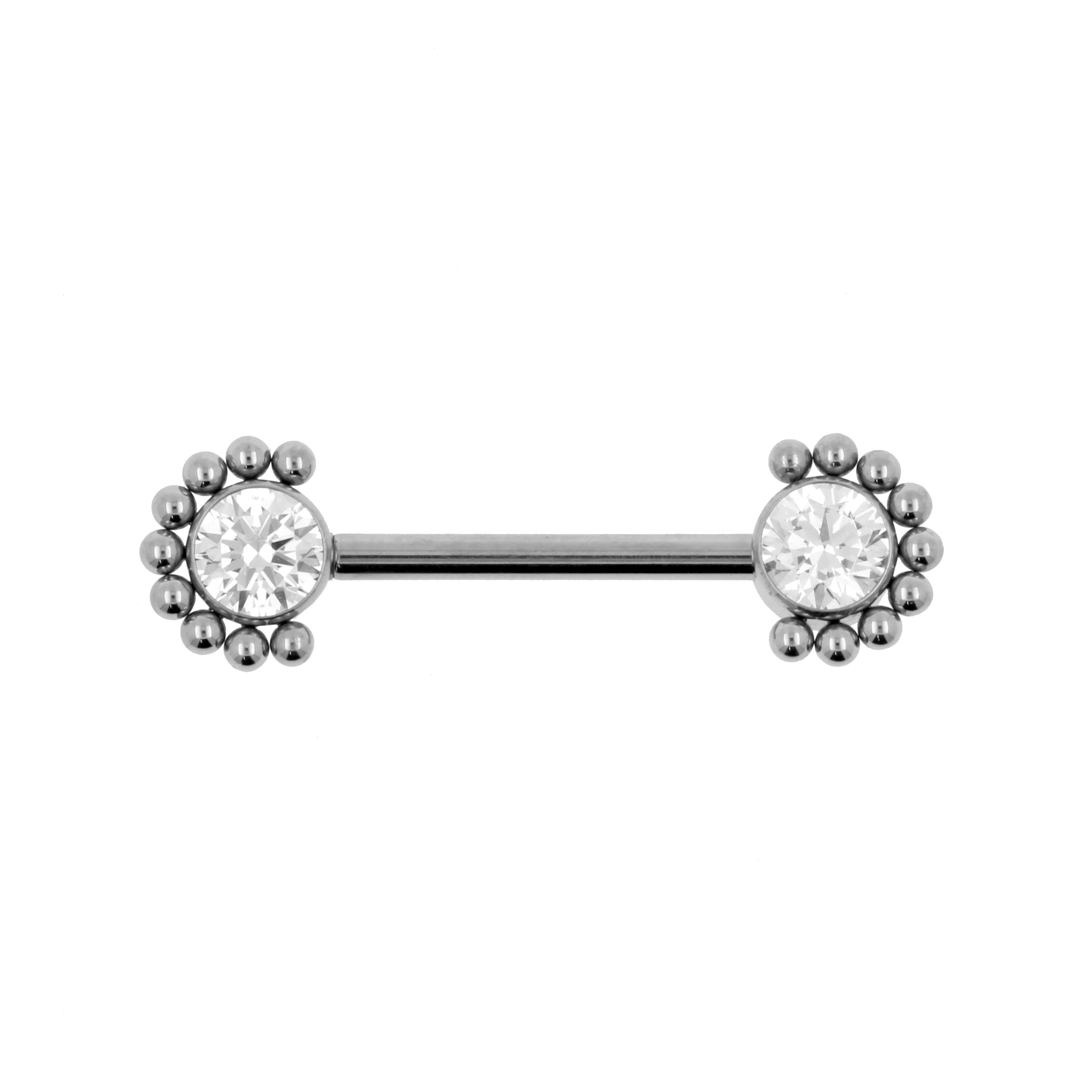 Titanium Tepel Barbell Met Zirkonia Cluster Zilver