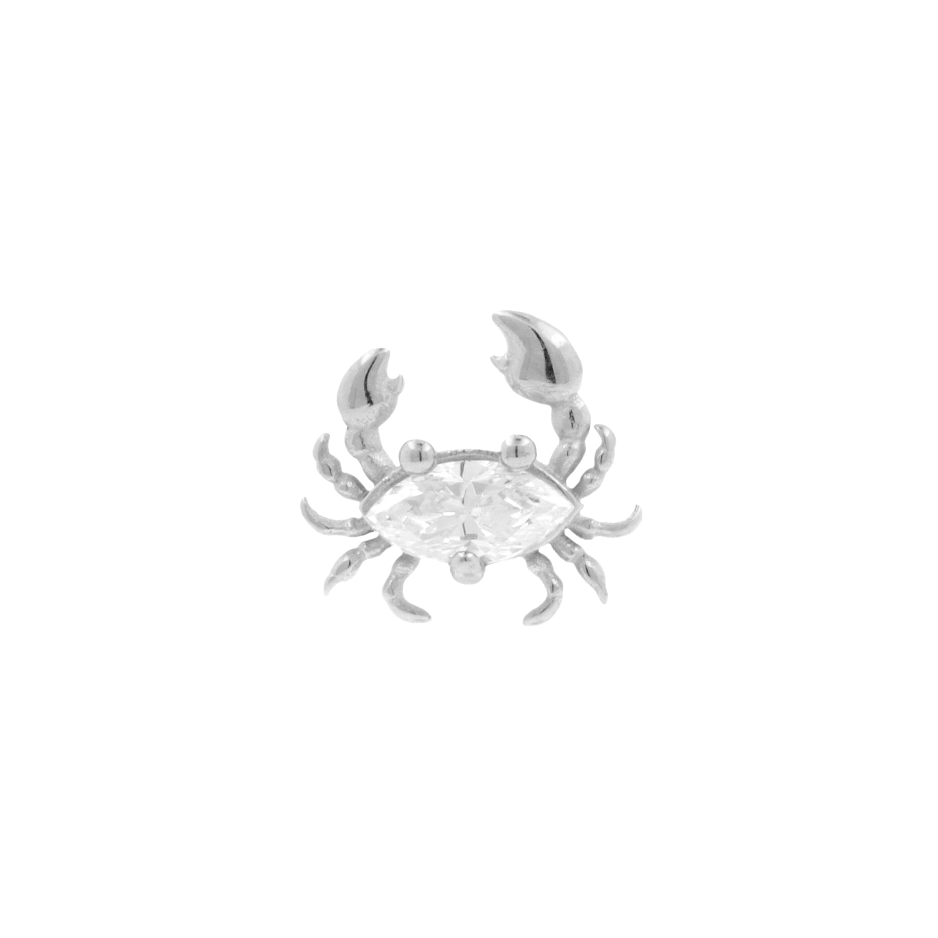 Nikkelvrij Staal Threadless Top Met Zirkonia - Krab Zilver