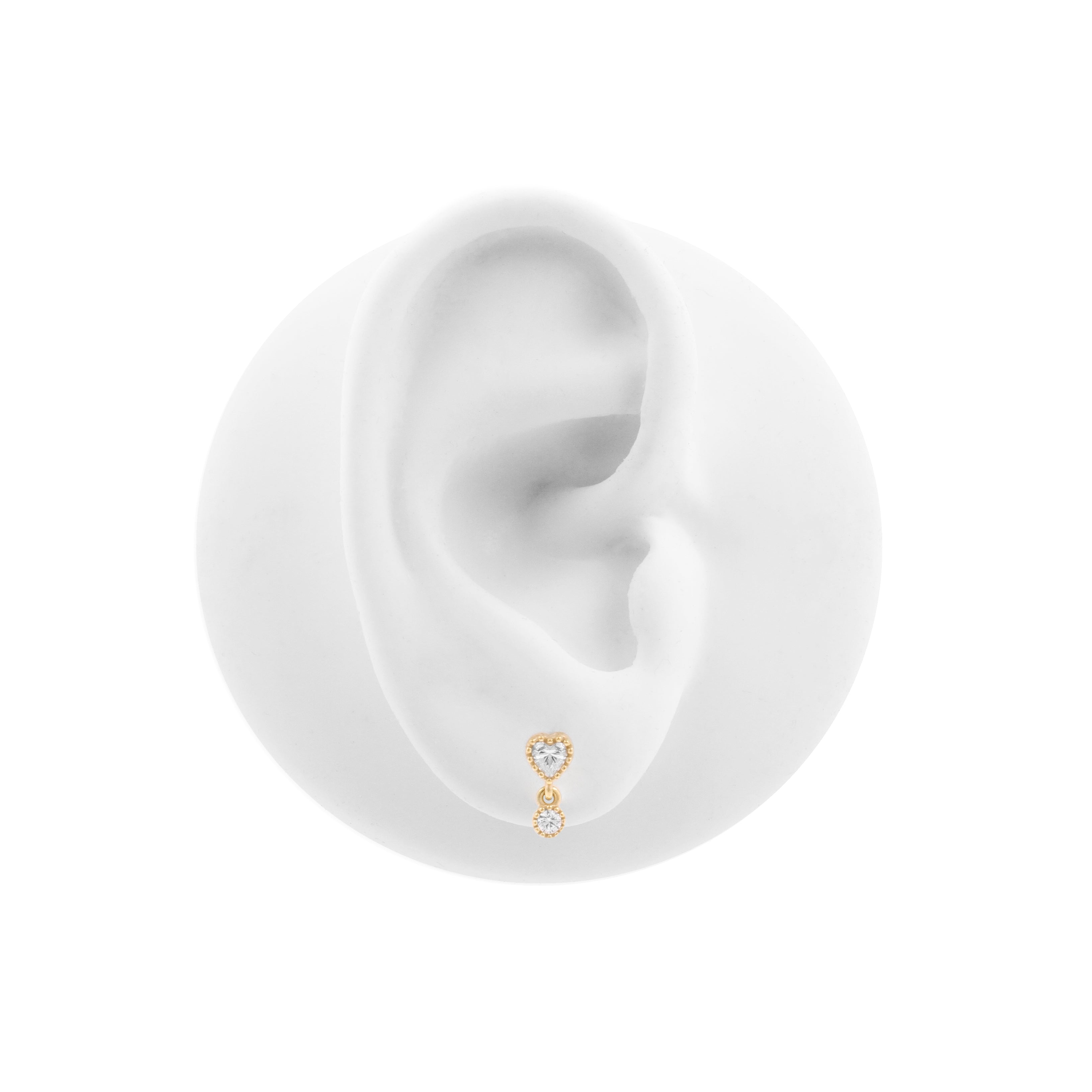 Nikkelvrij Staal Threadless Dangle Top Met Zirkonia - Hartje Goud