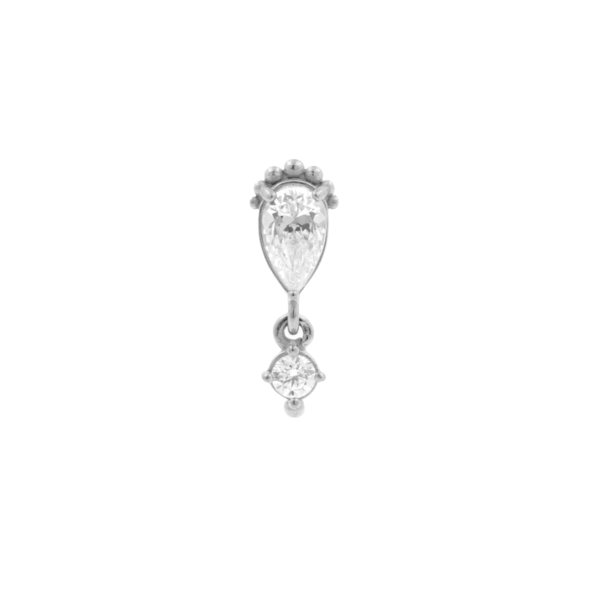 Nickel-Free Stainless Steel - Zirconia Teardrop Dangle - Silver