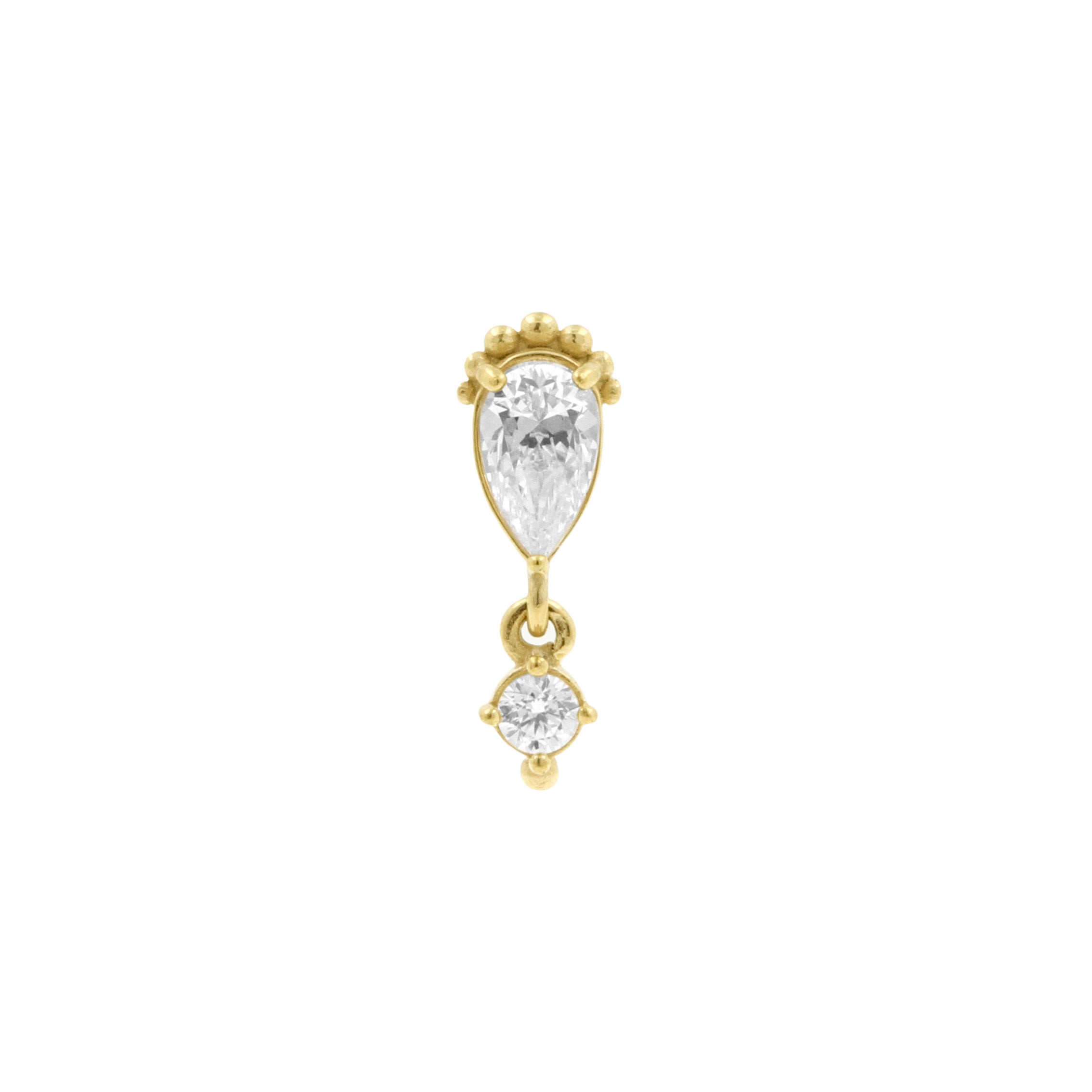 Nickel-Free Stainless Steel - Zirconia Teardrop Dangle - Gold