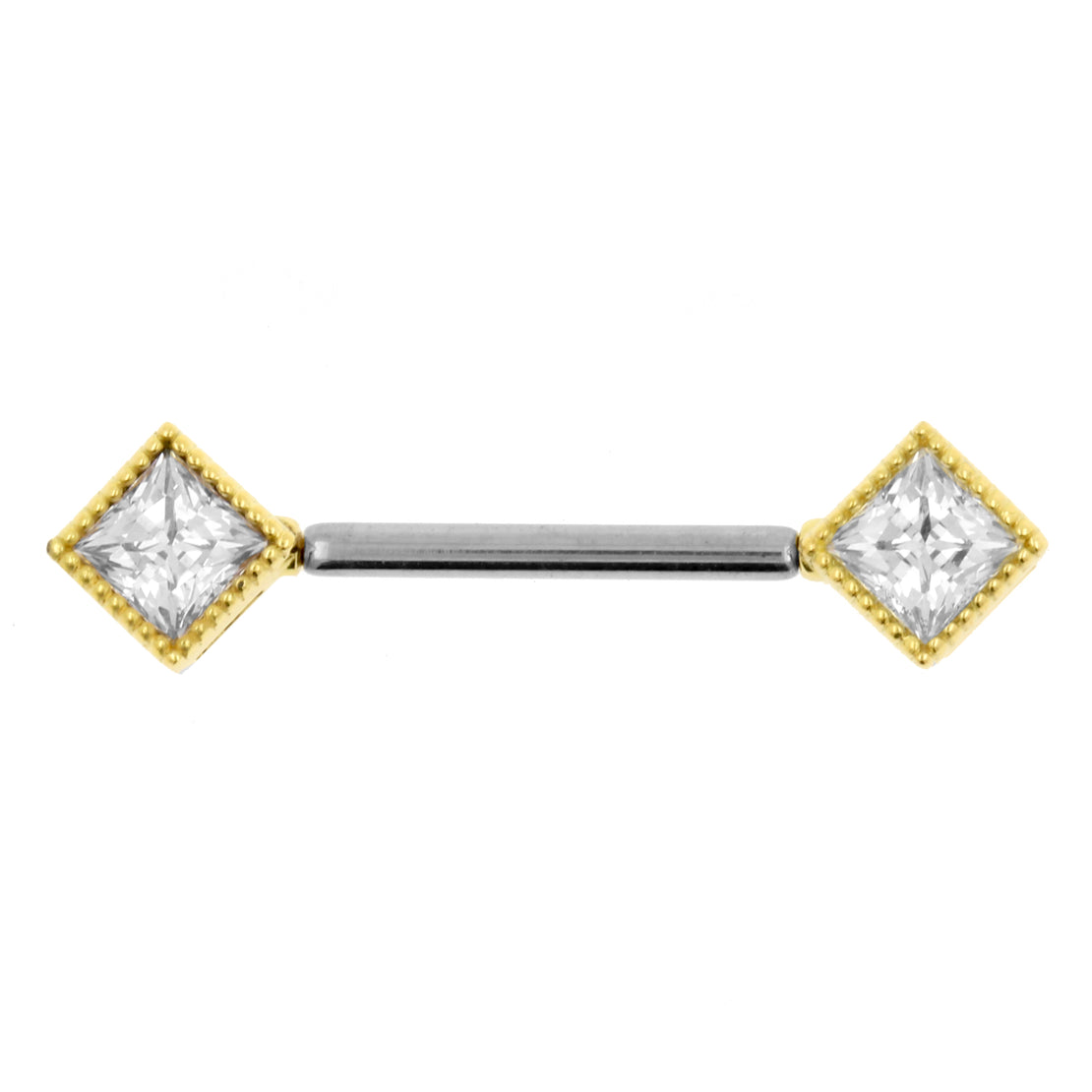 18 Karaats Gouden Tepel Barbell Met Squares