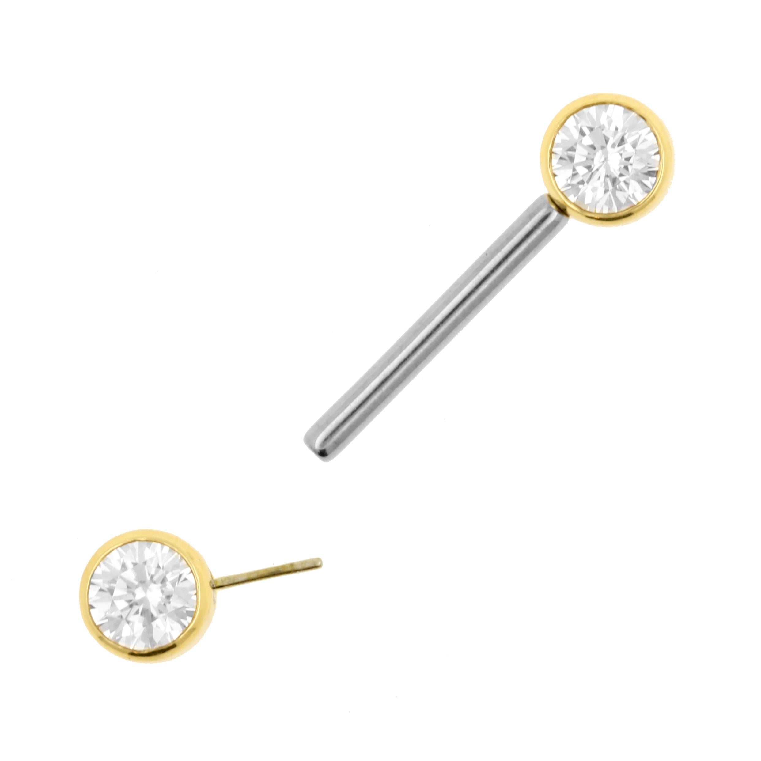 18 Karaats Gouden Tepel Barbell Met Zirkonia Discs