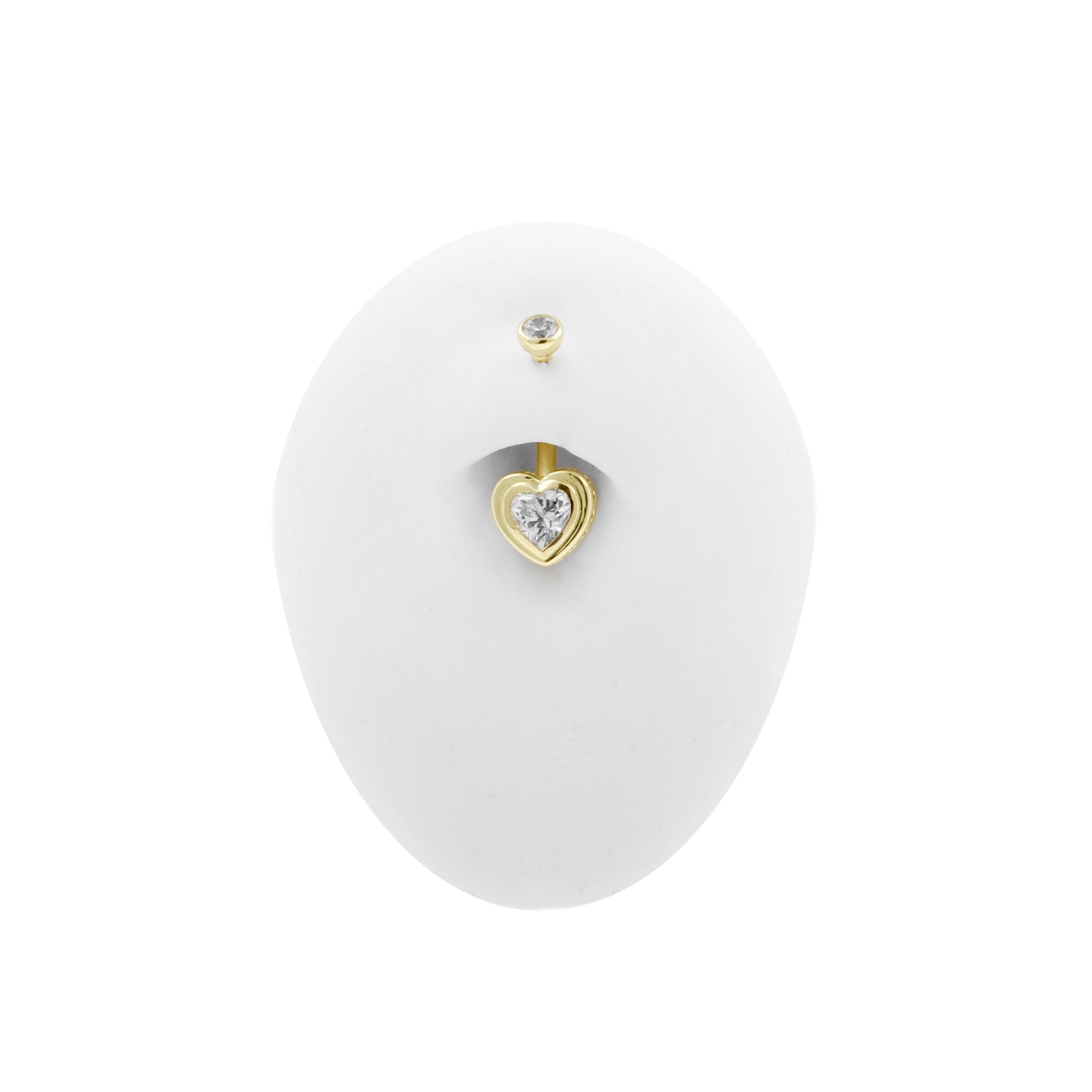 18 Karat Gold Belly Bar with Heart Shaped Premium Zirconia