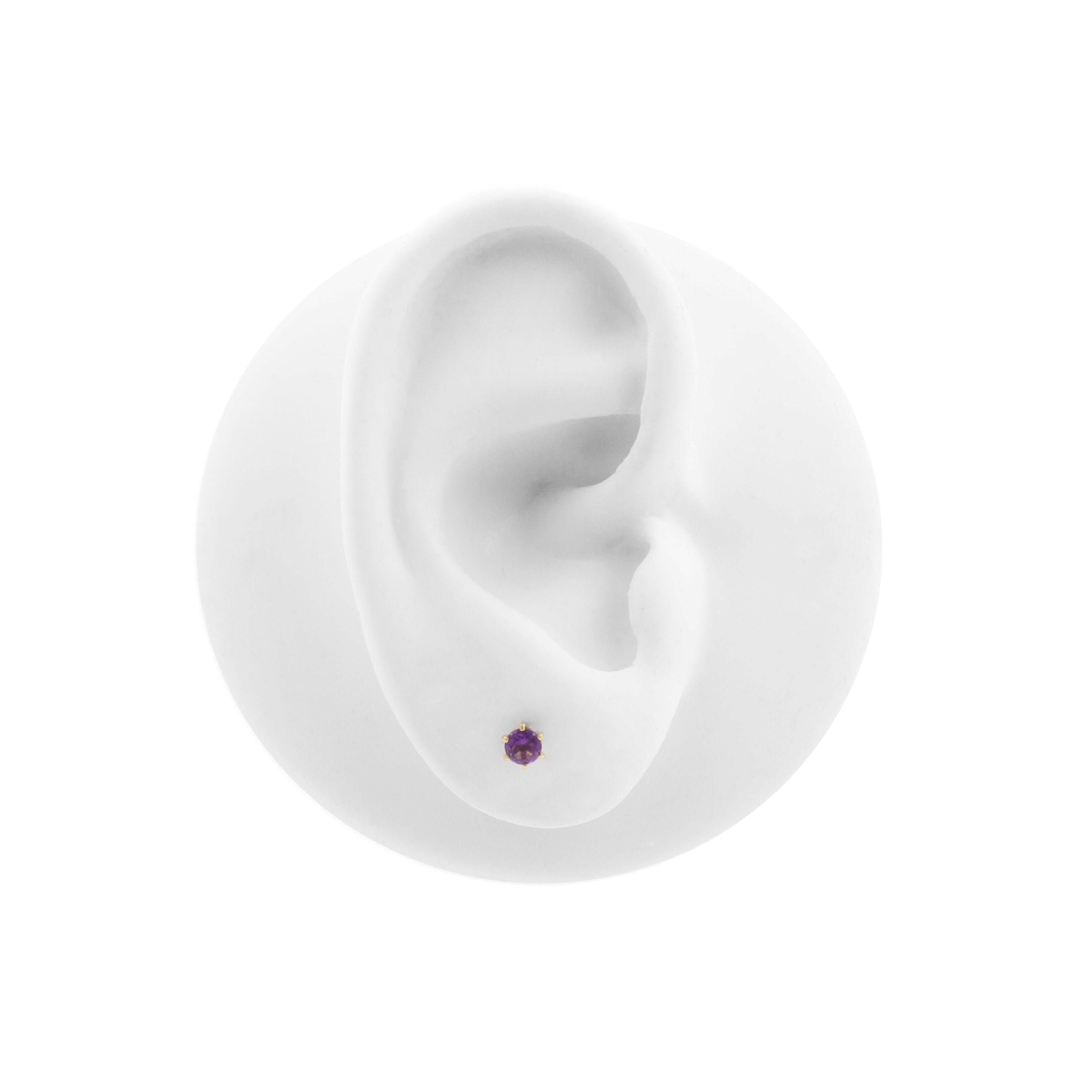 18 Karat Gold Ear Stud With Dark Amethyst