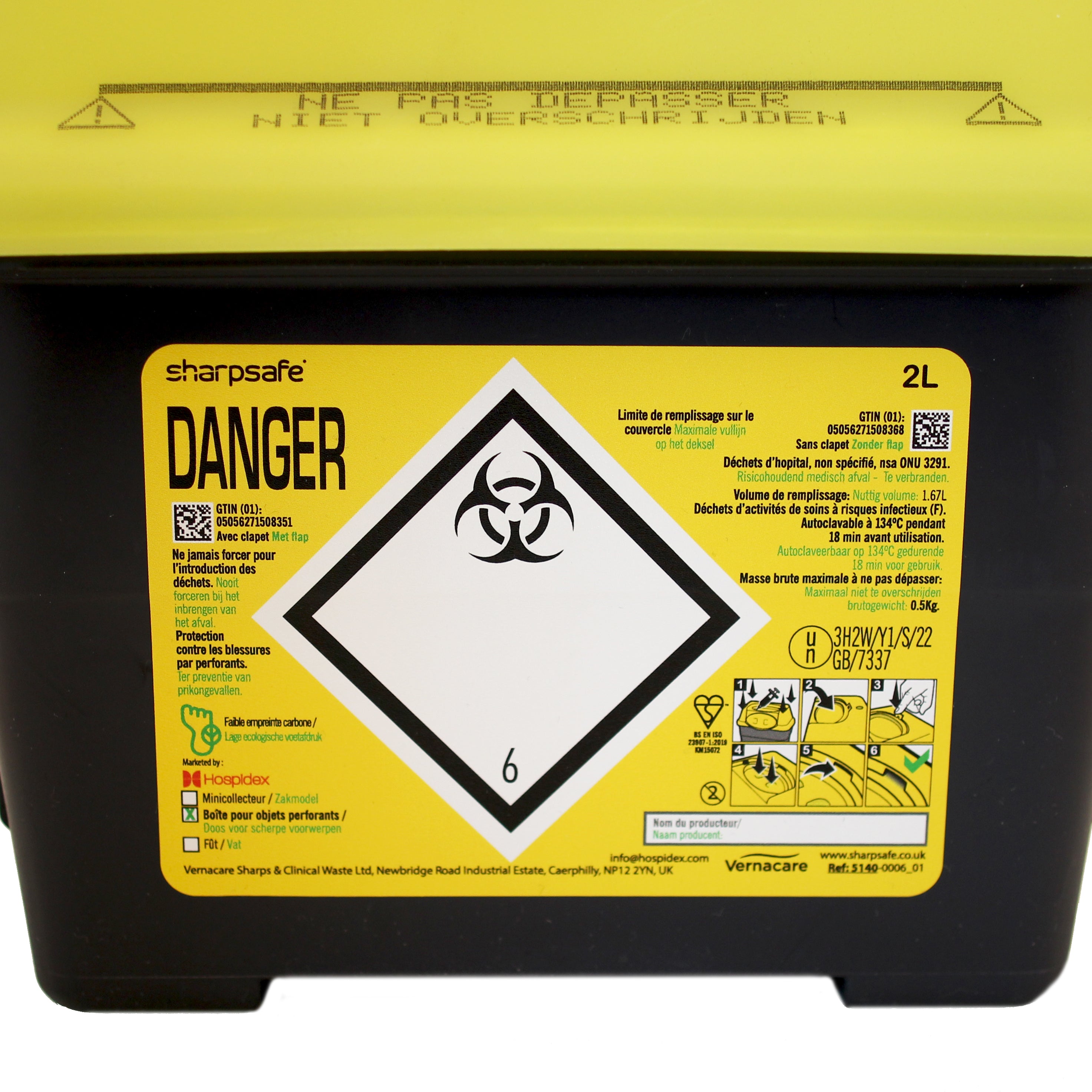 Plastic Sharps Container - Small - 0,8 Liter