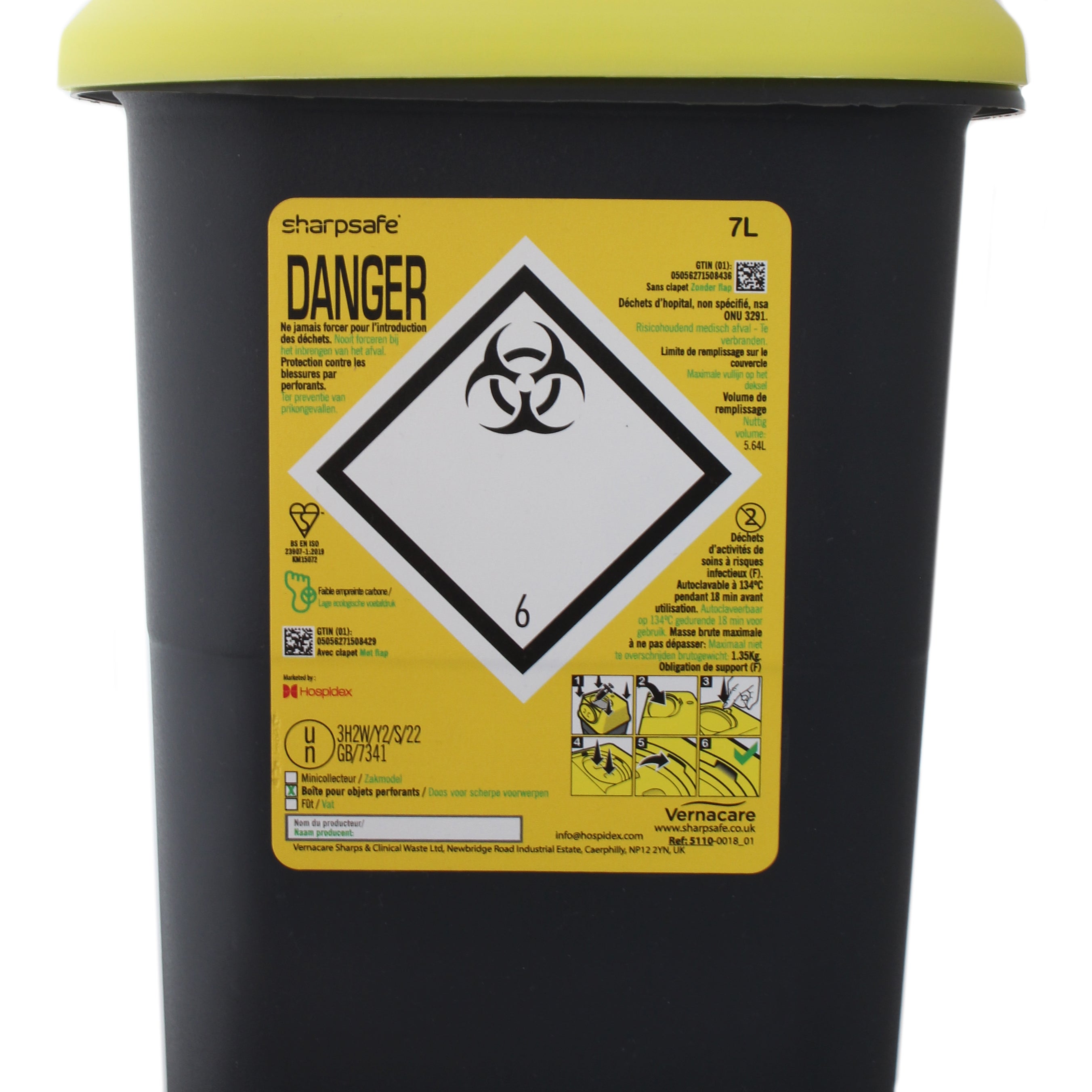Plastic Sharpsafe Sharps Container - 7 Liter